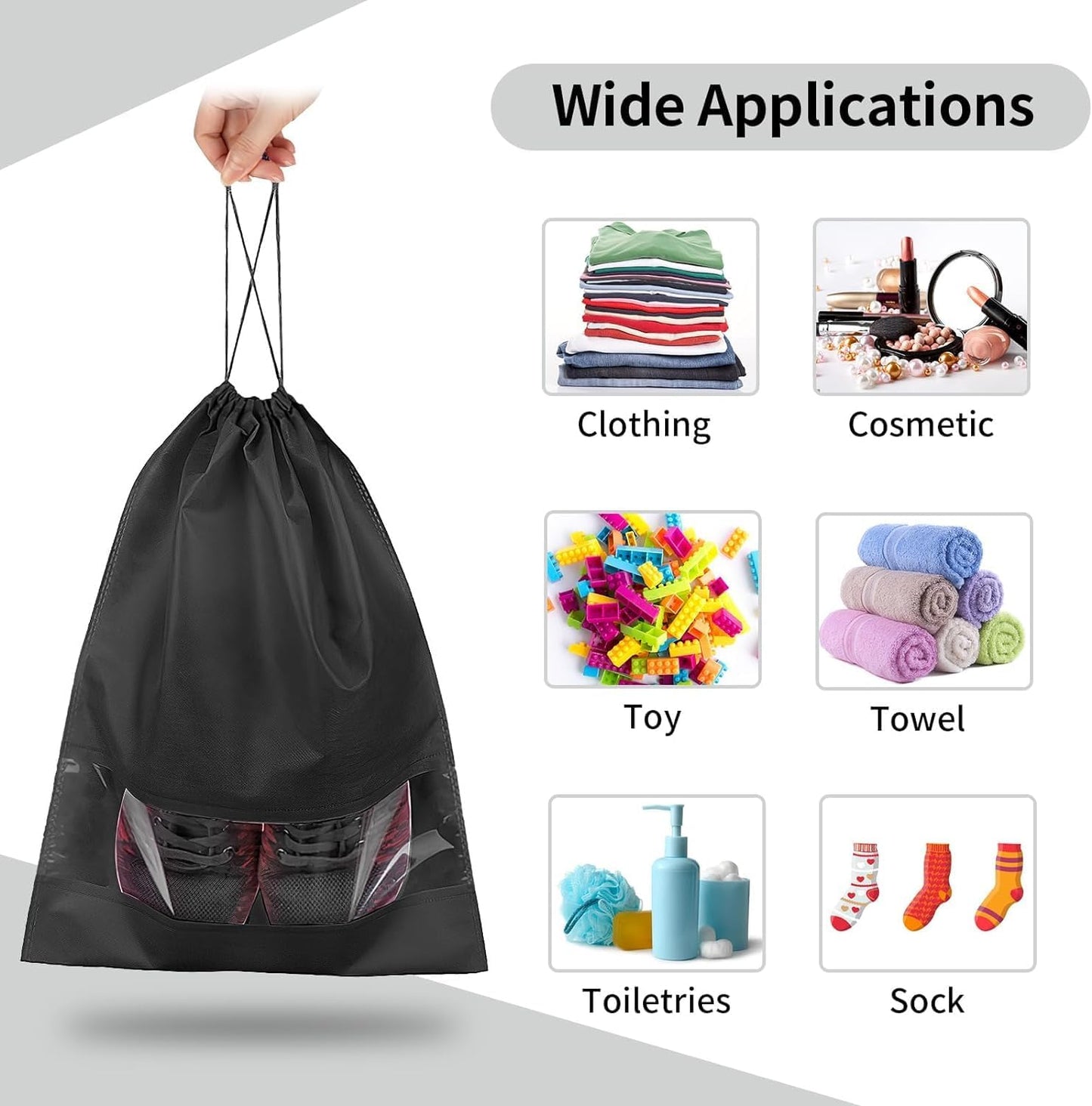 20 Pack Shoe Bags for Travel, Large Travel Shoe Bags for Packing with Clear Window, Dustproof Drawstring Travel Shoe Storage Bags Travel Essentials for Men & Women, Black (20, Black)