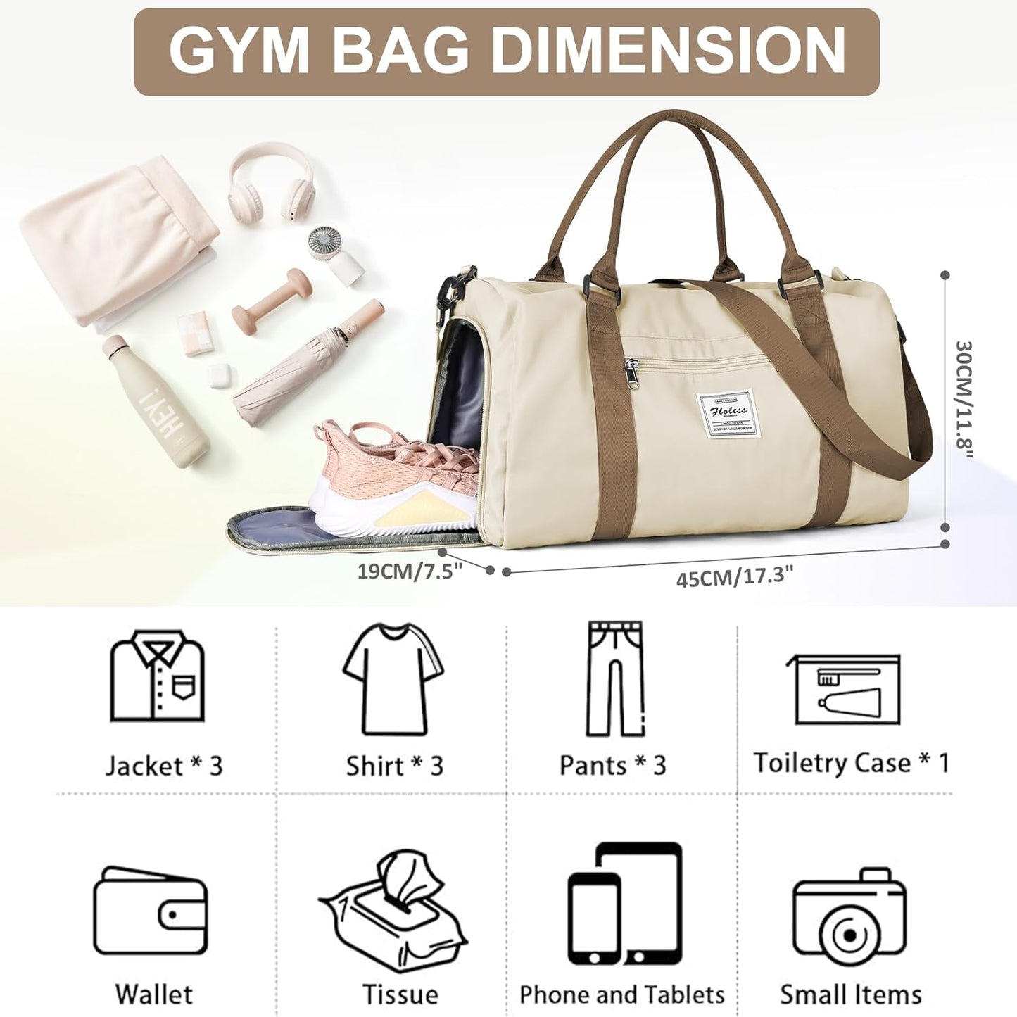 Gym Bag for Women Men with Shoes Compartment,Sports Duffle Bag Personal item travel Duffel Bags