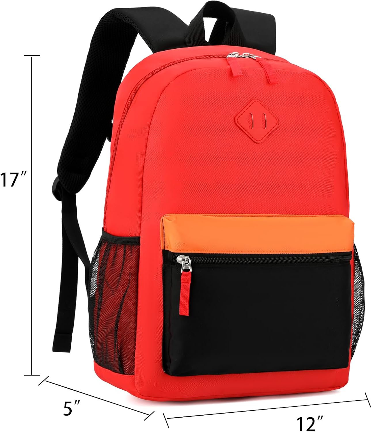 Elementary Backpack for Boys and Girls 5-9 Years Kindergarten Primary Kids Bookbag with Chest Buckle (Red Black, Large-17inch)