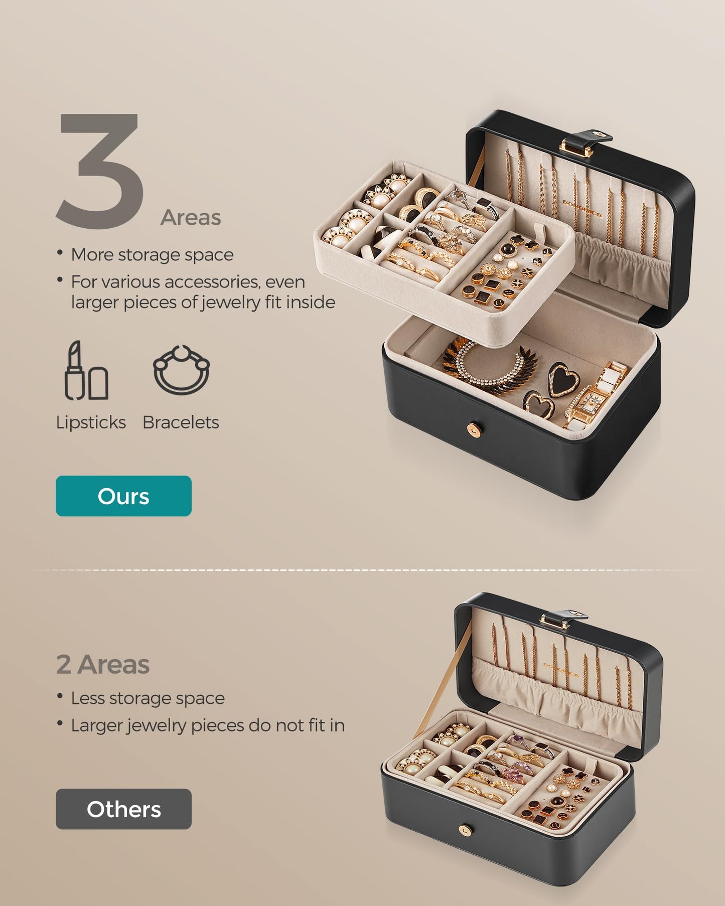 SONGMICS Travel Jewelry Organizer, 2-Layer Portable Jewelry Box Case
