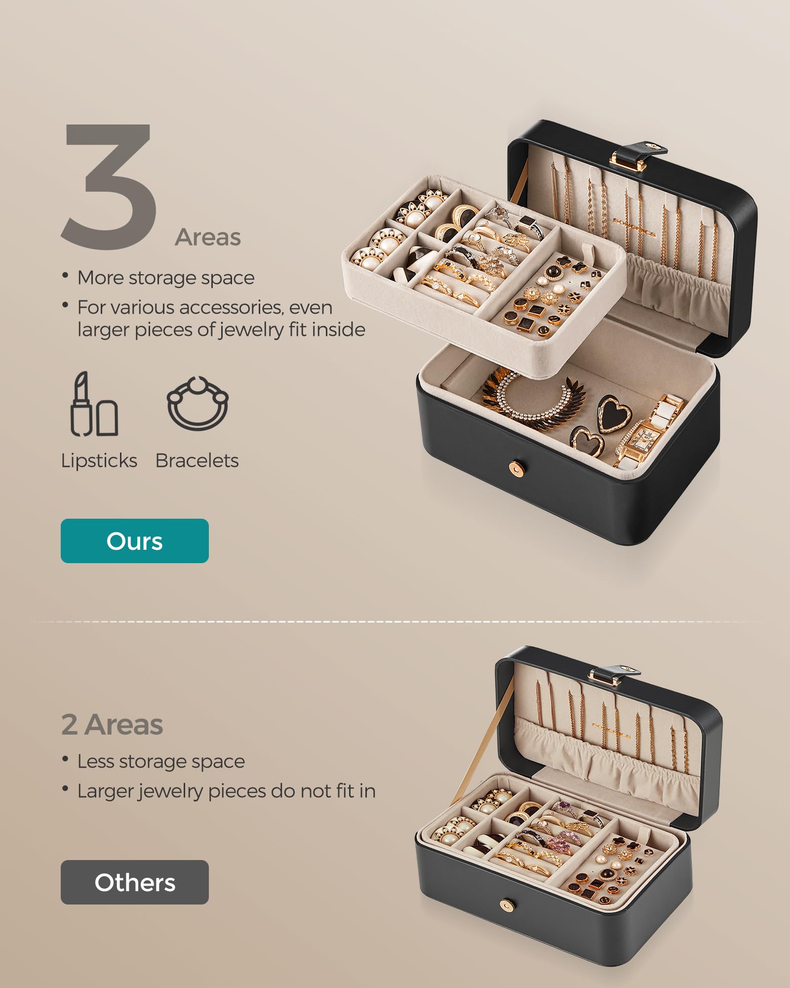 SONGMICS Travel Jewelry Organizer, 2-Layer Portable Jewelry Box Case