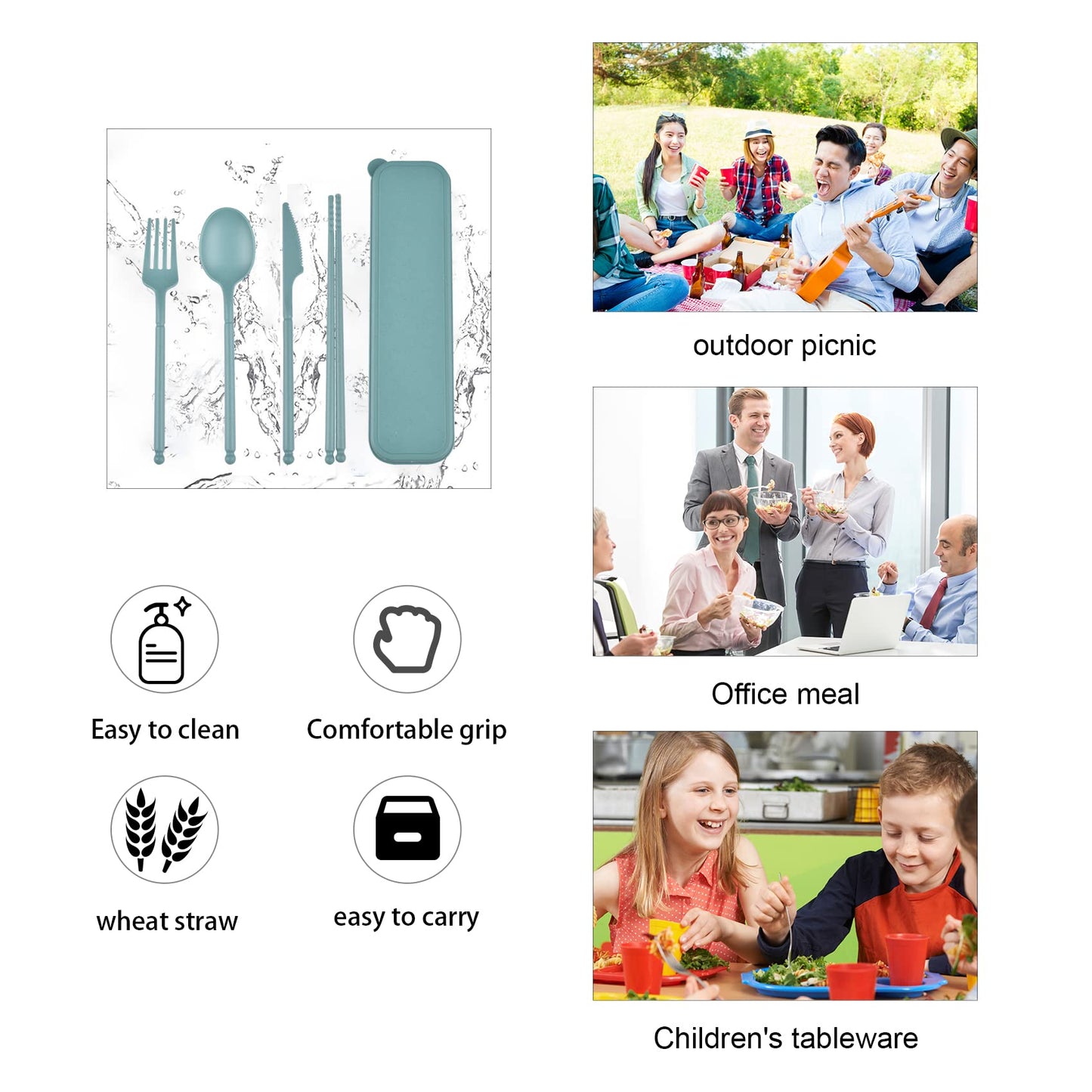 Travel Utensils, Reusable Utensils Set with Case, Camping Plastic Cutlery