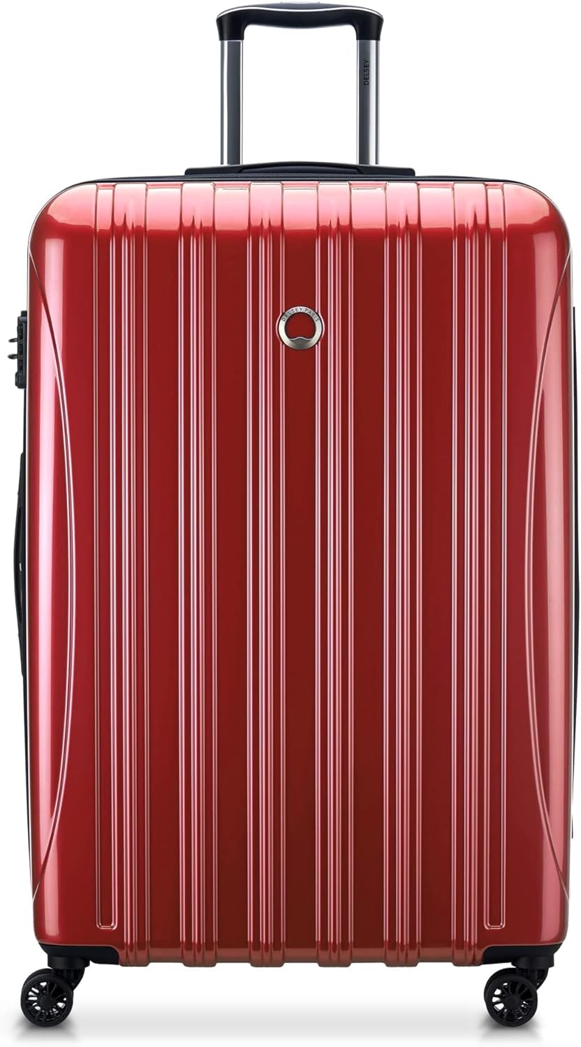 DELSEY PARIS Helium Aero Hardside Expandable Luggage with Spinner Wheels, Brick Red, Checked-Large