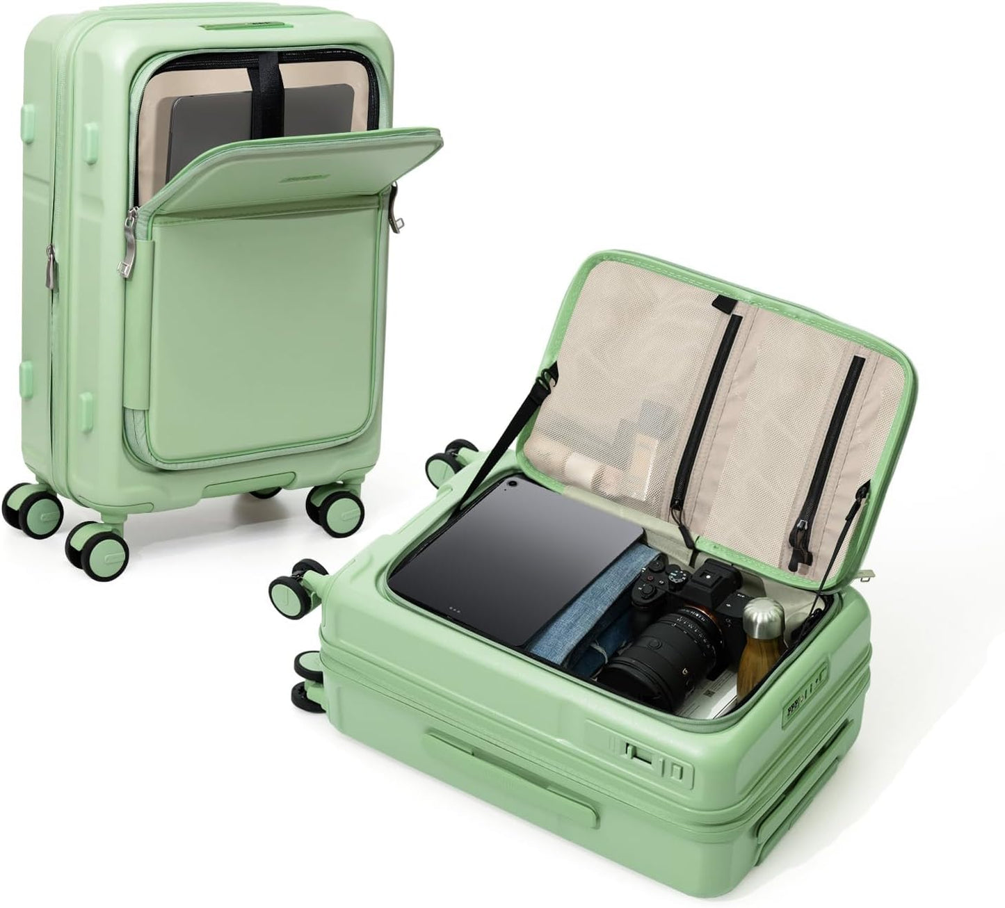 ROAMING Expandable 24-Inch Checked Luggage with Mute Brake Wheels Airline Approved Hard Shell Suitcases with Front Pocket Top Opening Luggage with TSA Lock for Short Business Travel, Jade cyan