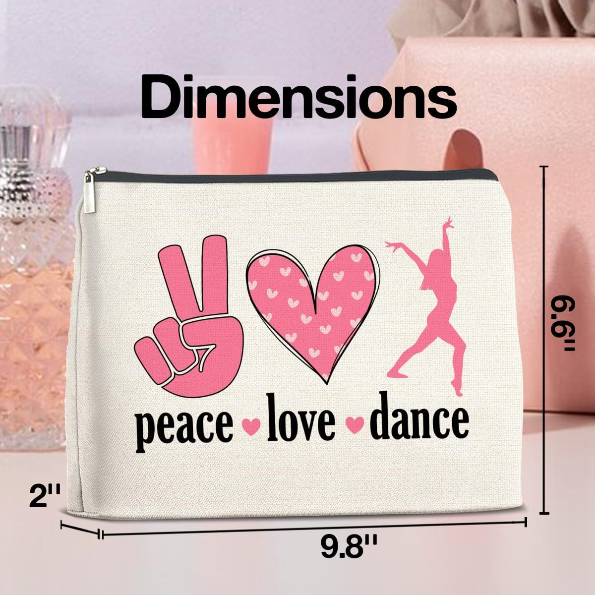 Dance Gifts Makeup Bag Dance Recital Gifts for Girls Women Students Dancers Cosmetic Bag Dance Competition Gift Peace Love Dance Zipper Makeup Pouch, polychrome