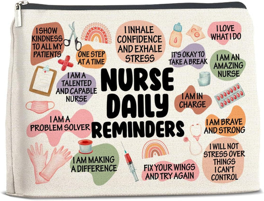 Nurse Gifts Makeup Bag, Inspirational Gifts for New Nurse Practitioner, Daily Reminders Zipper Makeup Pouch