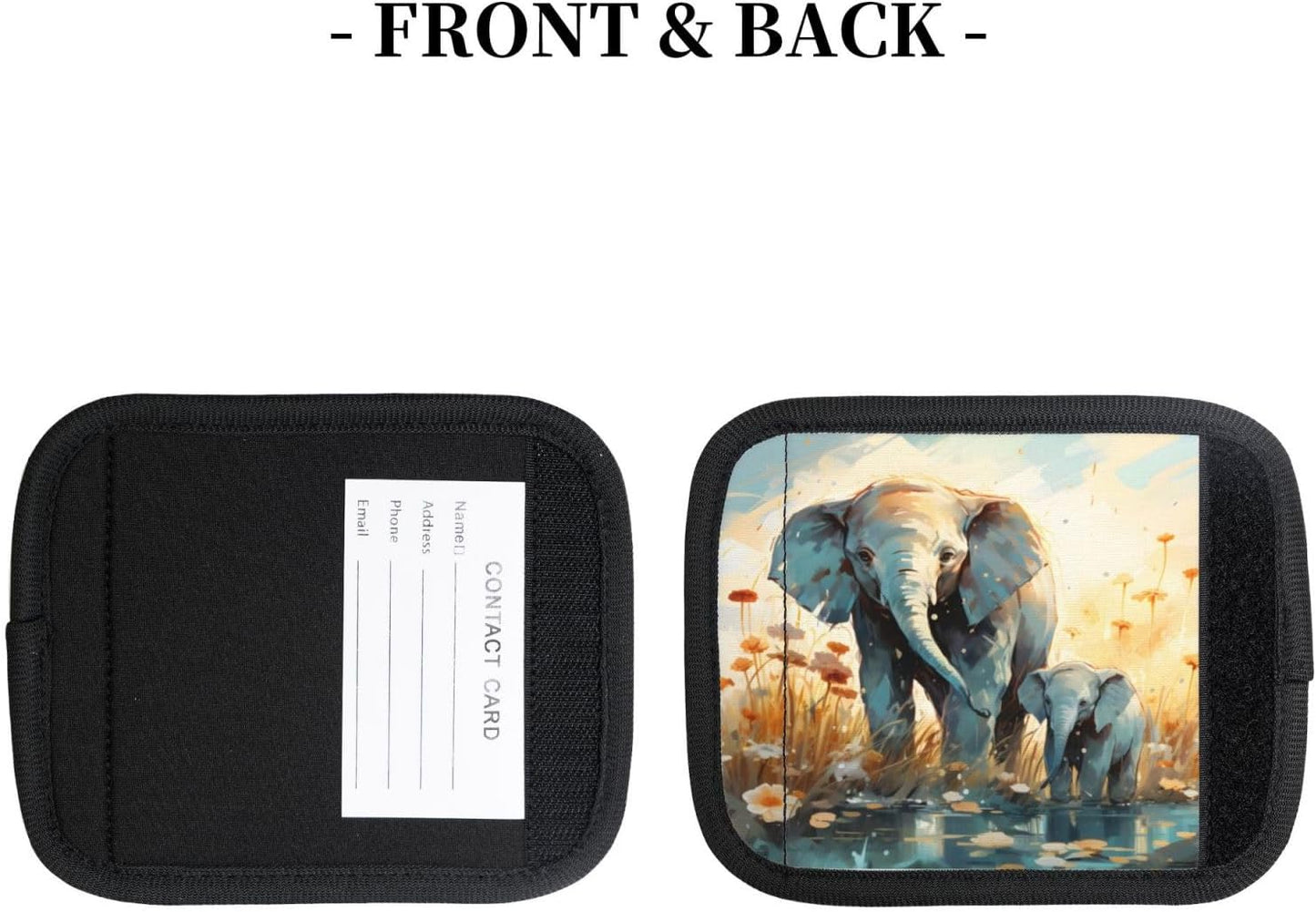 Luggage Handle Wraps Watercolor Elephant Floral Luggage Identifiers Soft Neoprene Luggage Handle Wraps For Suitcase Trolley Handle Grip Cover 2 Pack Luggage Tags