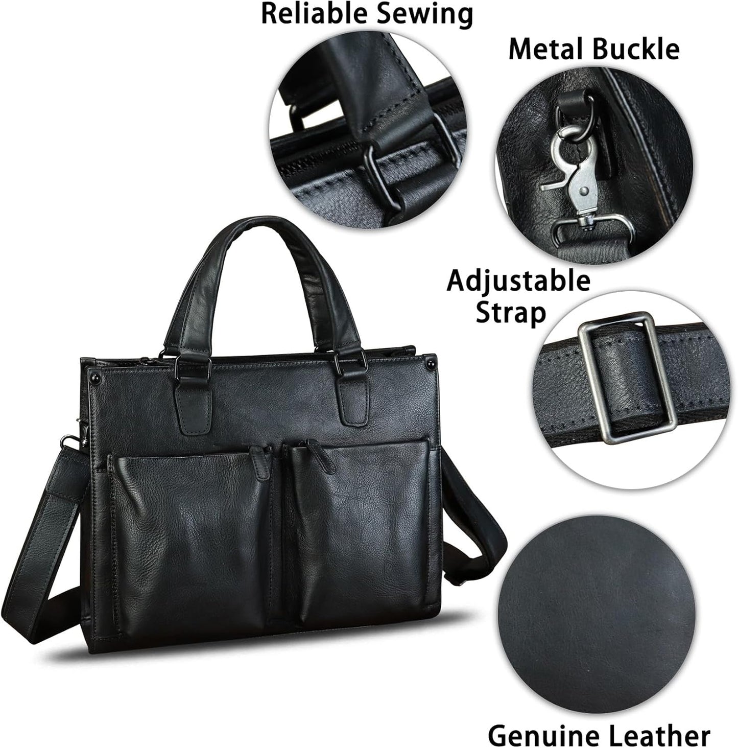 Genuine Leather Messenger Bag Briefcase for Men Vintage Real Leather Shoulder Bag Crossbody Bag