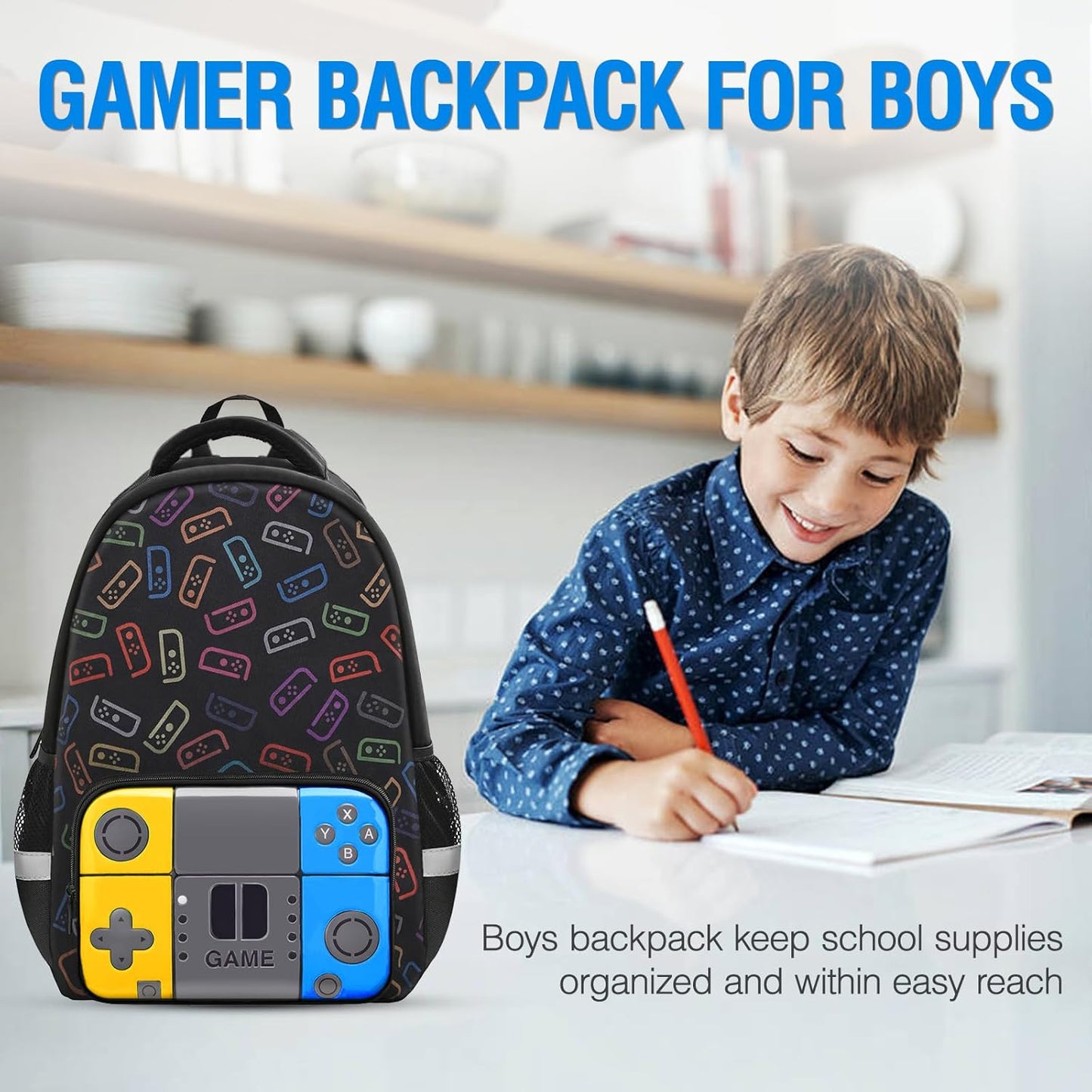 Boys Backpack for School,Gamer Backpack for Boys Kids,Boy Bookbag for Elementary Middle School Student,Video Game Bookbag For Boy Kids Teen Age 6-14,17″