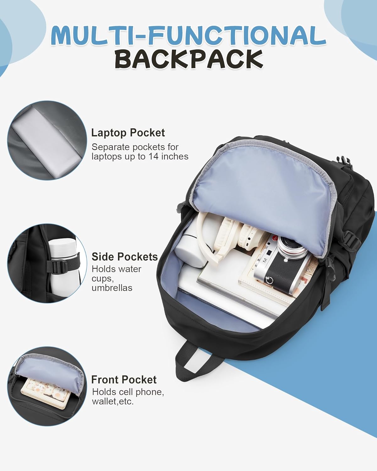 Black Travel Laptop Backpack For Women Small Computer Work Backpack For Men Lightweight College Teacher Backpacks For Women Causal Daypack Backpacks