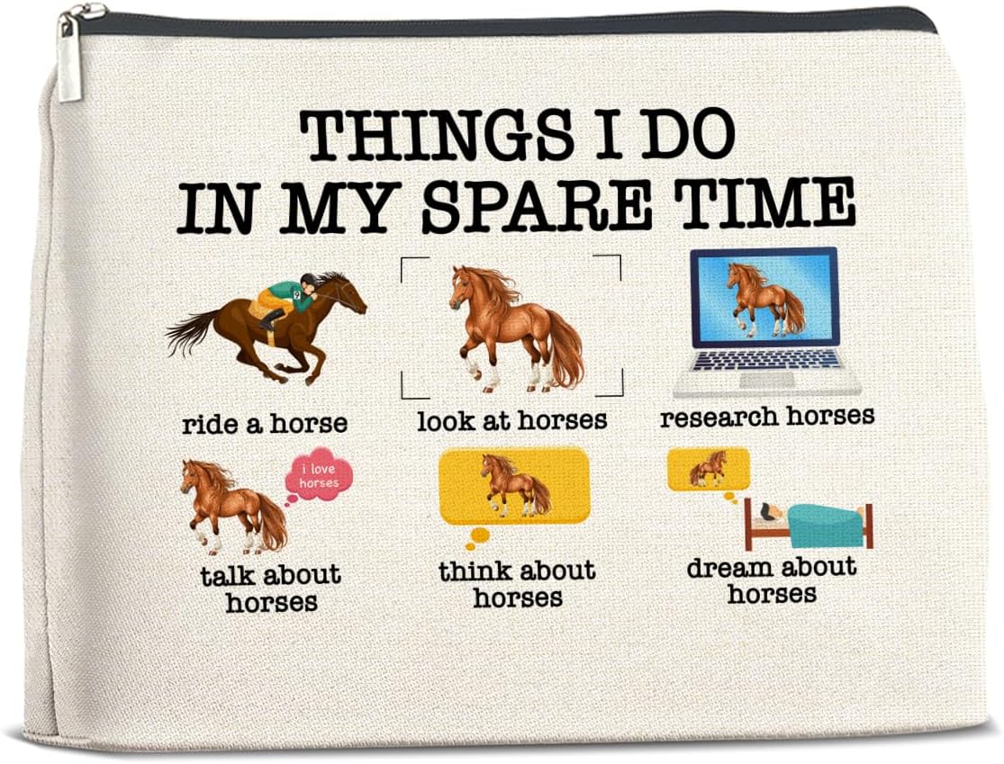 Horse Gifts Makeup Bag, Funny Horse Gifts for Women Horse Lovers Cowgirl, Thing I Do in My Spare Time Horse Zipper Makeup Pouch