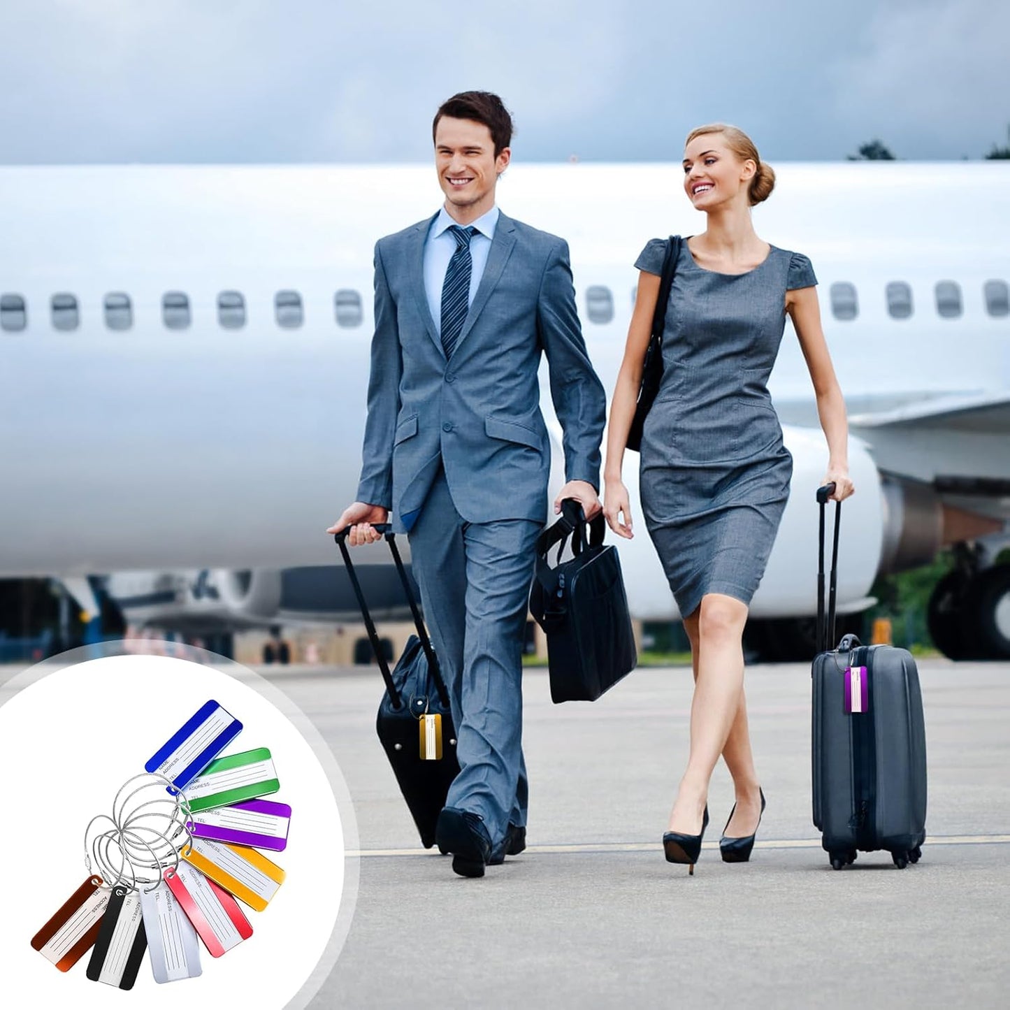 AOUTACC 8 Pack Aluminium Metal Travel Luggage Tags Suitcase Card Holder Baggage Name Address ID Bag Label with Key Ring