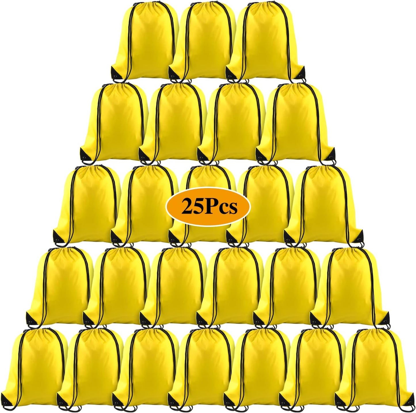 PLULON 25 Pcs Yellow Drawstring Backpack Bags Bulk String Backpack Cinch Sack Pull Sport Gym Backpack Bags for Yoga Traveling Outdoor Sports