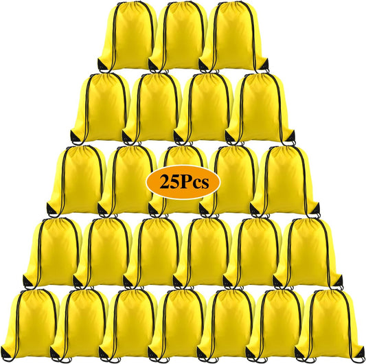PLULON 25 Pcs Yellow Drawstring Backpack Bags Bulk String Backpack Cinch Sack Pull Sport Gym Backpack Bags for Yoga Traveling Outdoor Sports