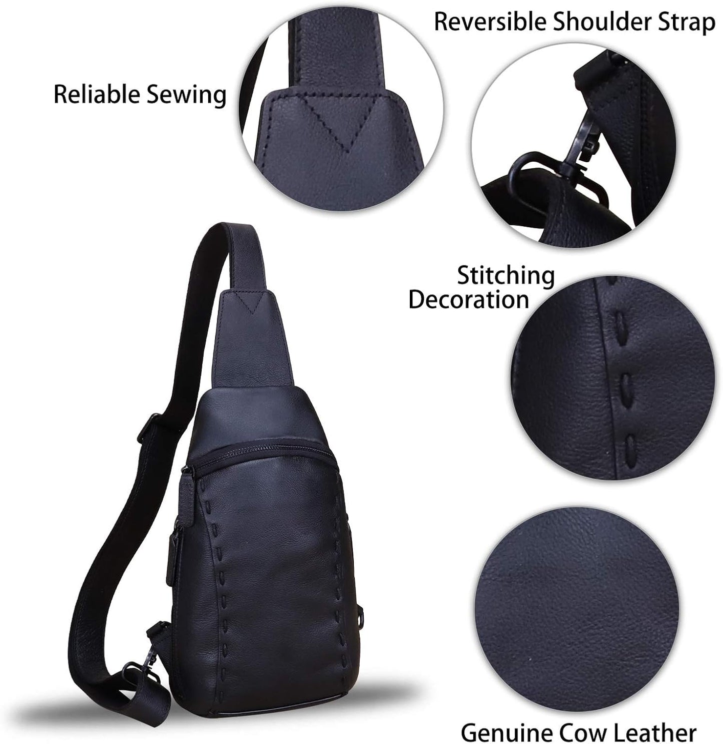 LRTO Genuine Leather Silng Bag for Women and Men Vintage Real Leather Sling Backpack Shoulder Crossbody Bag Chest Purse