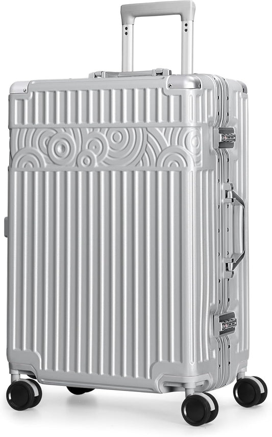 Krute Luggage 24 inch Aluminum Frame Suitcase with Spinner Wheels Zipperless Checked Luggages PC+ABS Hardside Suitcase with TSA Lock