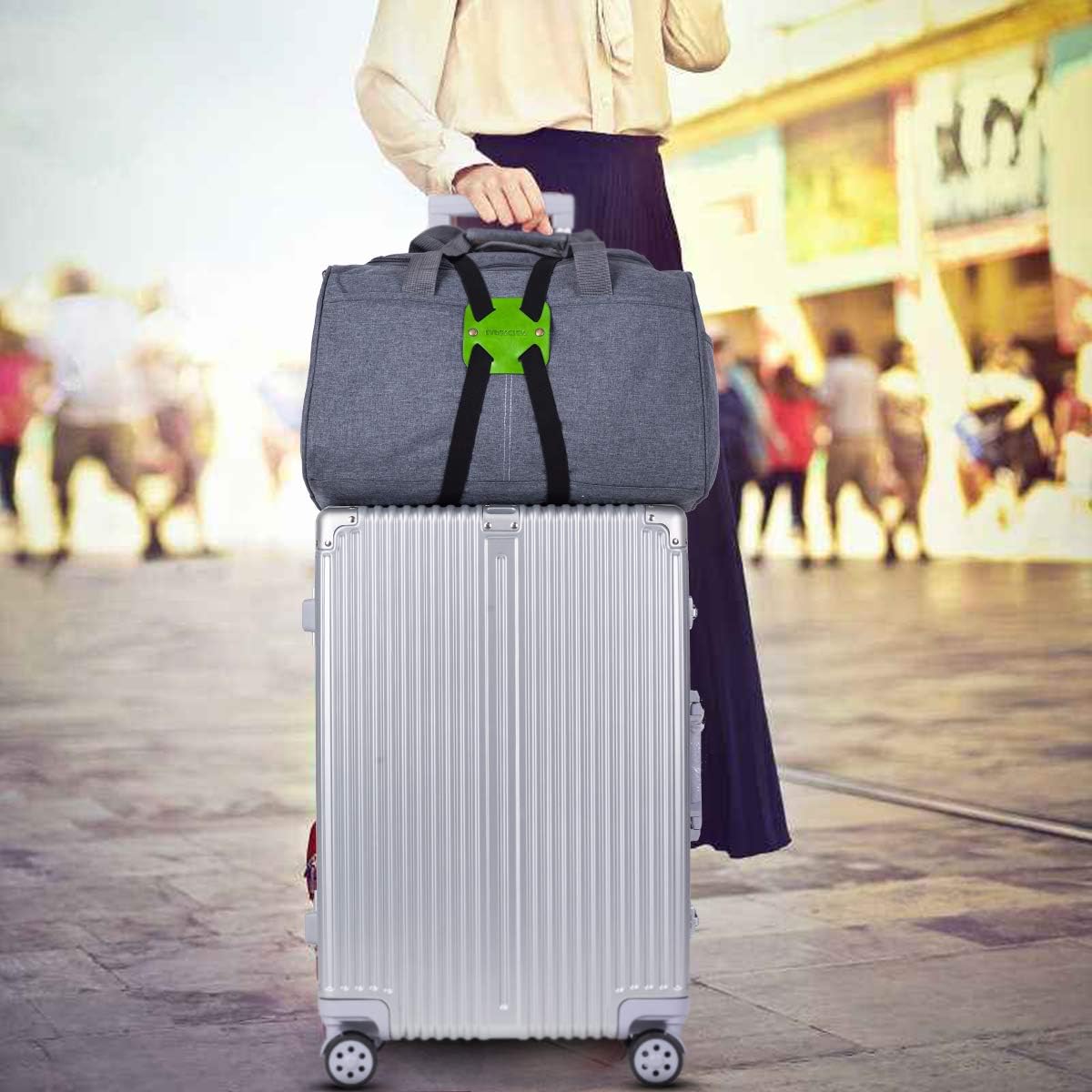 Luggage Straps for Suitcases, Travel Belt for Luggage Over Handle, Adjustable High Elastic Luggage Straps for Suitcases TSA Approved for Connecting Your Luggage (2 Pack Green)