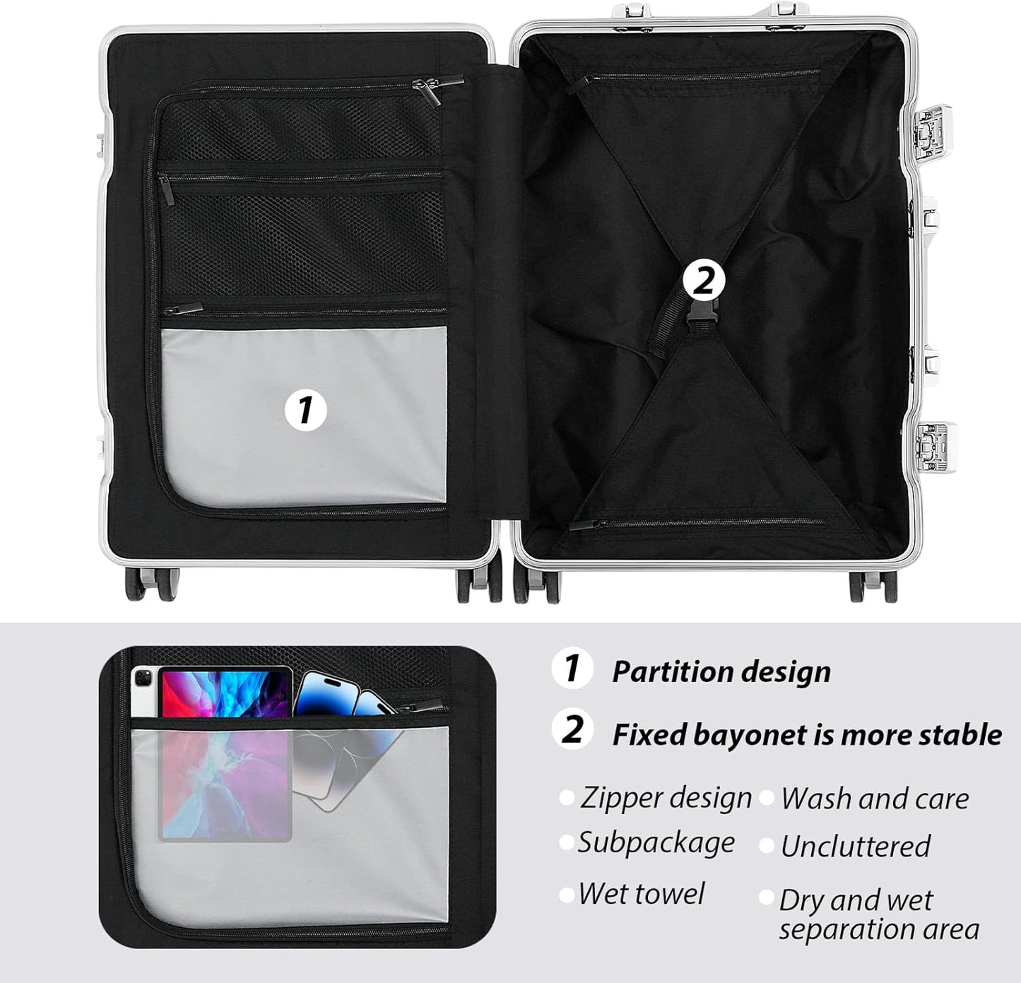 Tmore Aluminum Frame Luggage with No Need to Check in, Hardside Suitcase with Spinner Wheels, Metal Travel Luggage with Double Tsa Locks, 20 Inch, Gray Small
