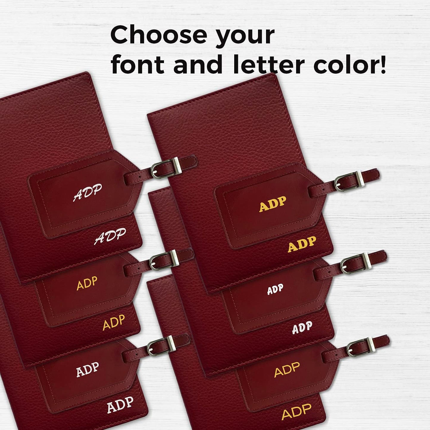 Personalized Monogrammed Merlot Leather RFID Passport Wallet and Luggage Tag
