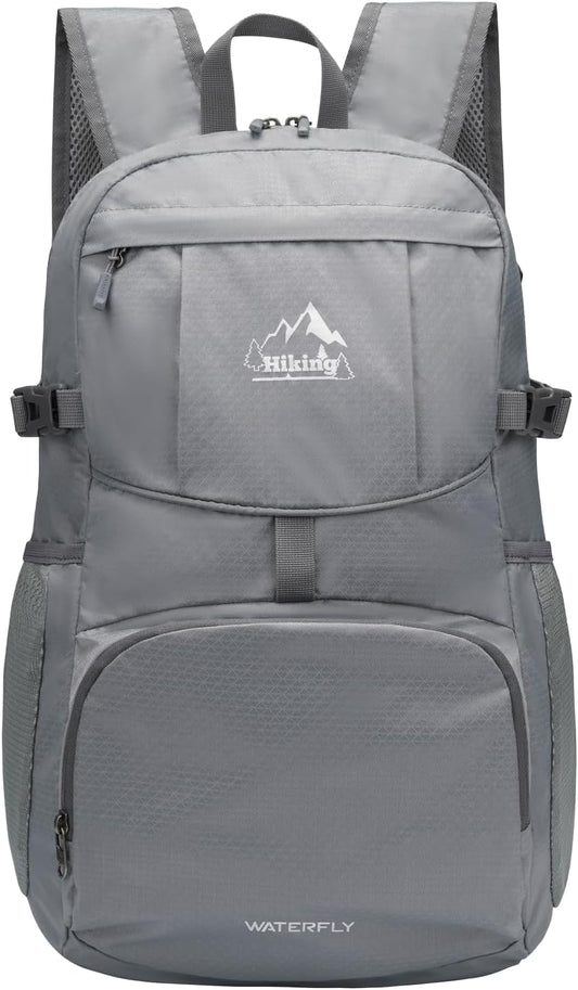 WATERFLY Hiking Packable Daypack Backpack: 35L Ultra Lightweight Day Pack for Woman Man - Large Compact Folding Back Pack for Outdoor Sport Cycling Camping Travel Trip - Gray