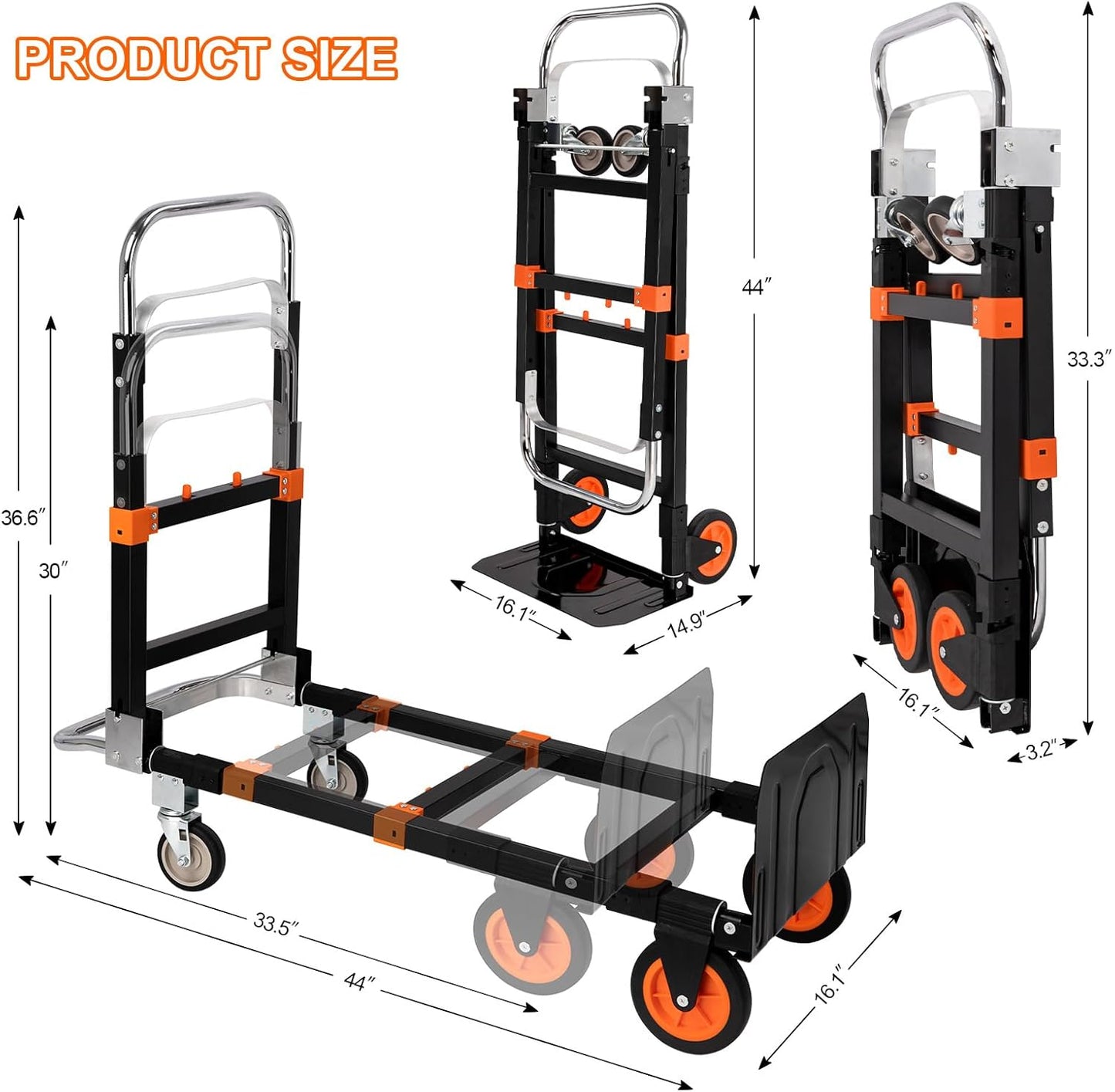 330lb Portable Platform Luggage Cart for Moving Travel Home (2 × 6“ Wheels+2 × 4" Casters, 660LB)