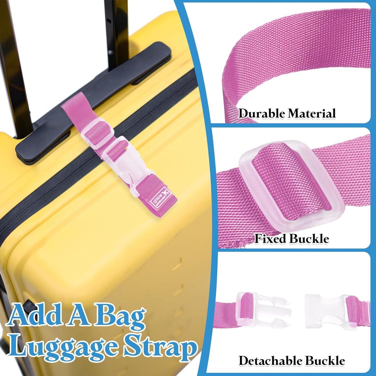 uxcell 4Pcs Add A Bag Luggage Strap, 4-12 Inch Adjustable Suitcase Belt Travel Accessories, Luggage Connector for Carry-on Baggage, Rose Red