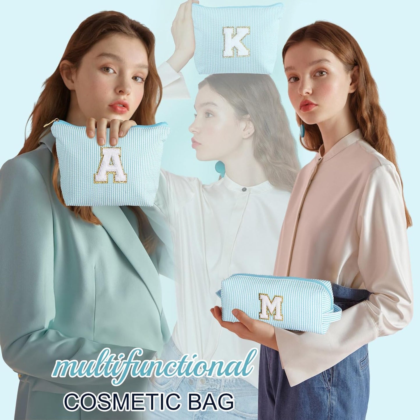 YOOLIFE Monogram Cute Initial Makeup Bag - Personalized Cosmetic Toiletry Pouch Make Up Case for Women, Her Best Friend, Sister, Teacher, Birthday Gifts