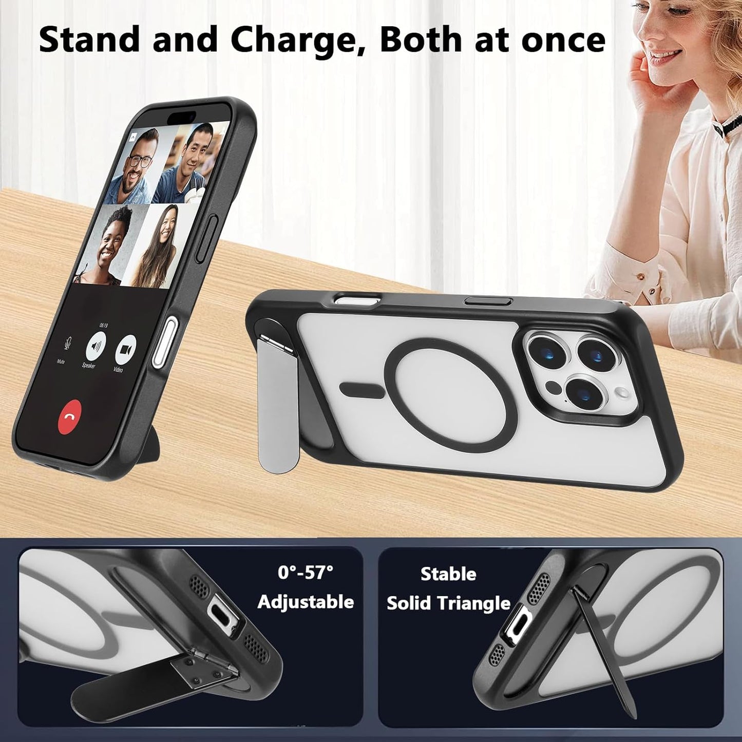 Tikoo Strong Magnetic for iPhone 16 Pro Max Case with Magsafe and Built-in Invisible Kickstand Slim Translucent Matte Military Grade Protective Phone Case for iPhone 16 Pro Max 6.9