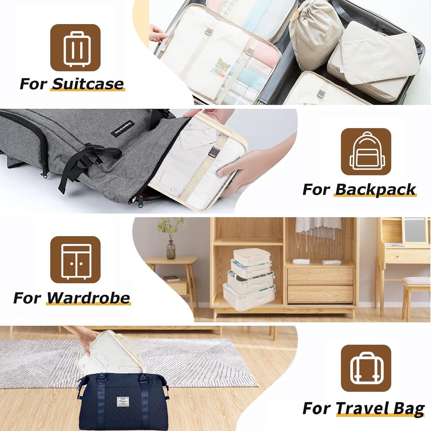 LANSKLBD 6/8 Set Packing Cubes for Suitcases Travel Luggage Packing Organizers,Travel Accessories