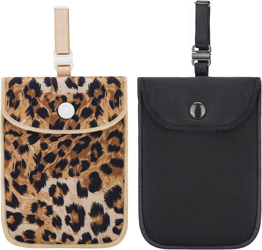 2-Pack Hidden Bra Wallets: Concealed Style Women's Lingerie Wallets with Adjustable Straps for Secure Travel (Black & Leopard Print)