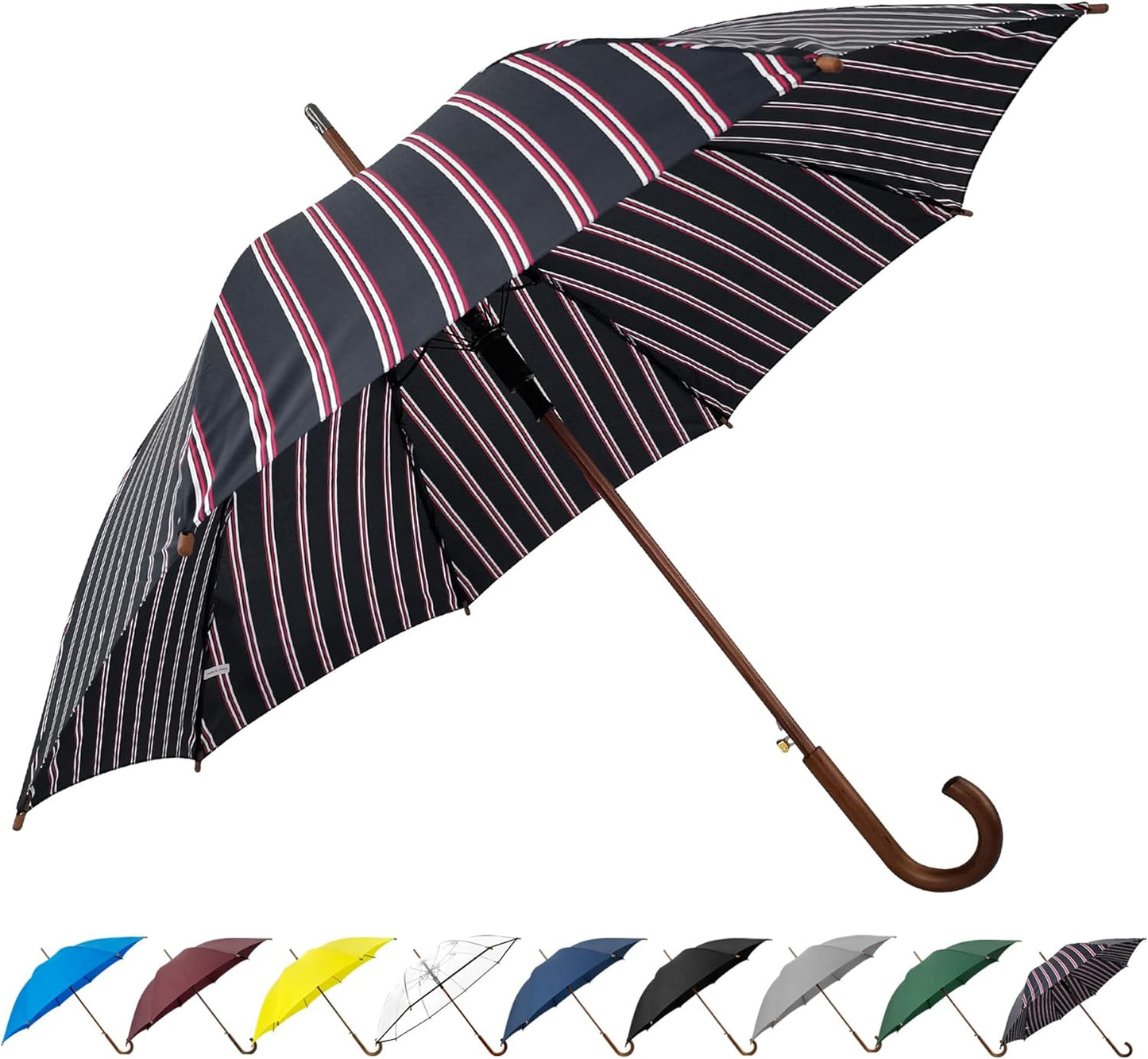SoulRain 48" Arc Classic Wood Handle Umbrella Auto Open Windproof clear Unbreakable Stick Rain Umbrella (Elegant Stripes)