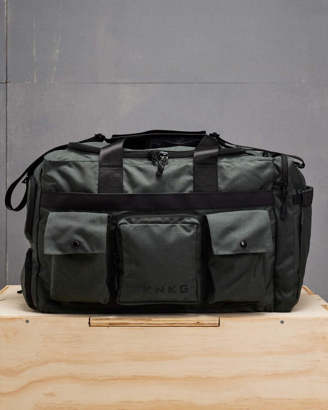 KNKG PLUS 63L Large Duffel Bag – Spacious, Durable Gym Bag with Dual Shoe Storage, Multiple Compartments & YKK Zippers for Fitness & Travel - Redwood (Charcoal, Large 63L)