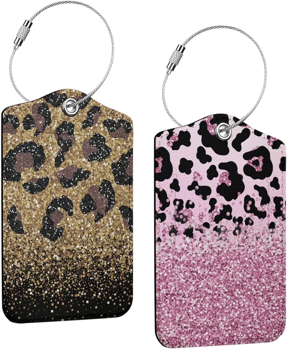 2 PCs Leopard Print Luggage Tag, Suitcase Tags with Privacy Flap and Metal Loop, Luggage Tags for Suitcases, Identifiers Travel Essentials Bag Tag, Travel Gifts for Women Girls Friends Sister