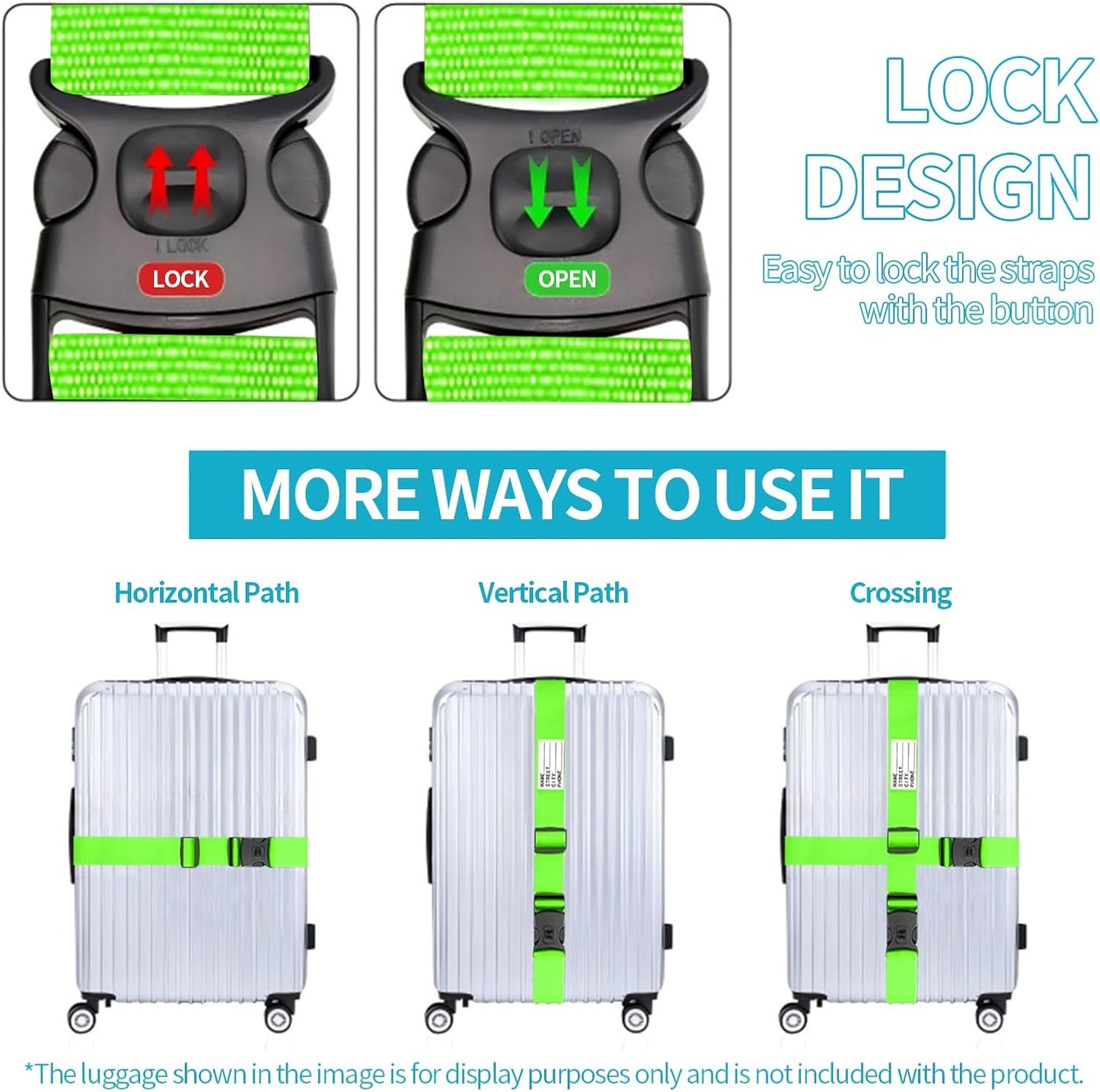 BILIONE Luggage Straps TSA Approved Add a Bag Premium Accessory for Travel Bag Closure (Sky Blue, 2)