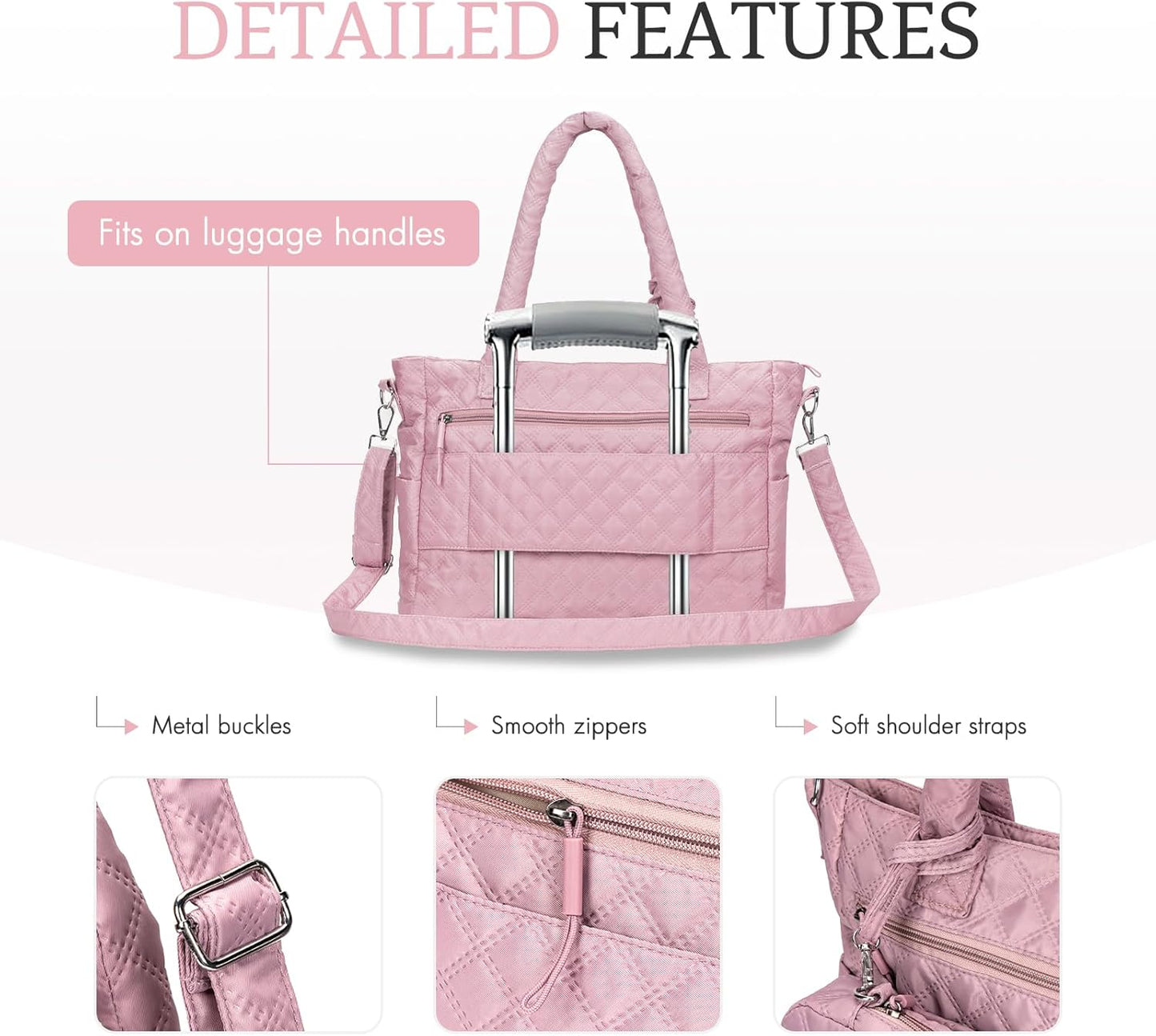Tote Bag for Women Purses and Weekender Bags Quilted Shoulder Bags 2PCS with Zipper