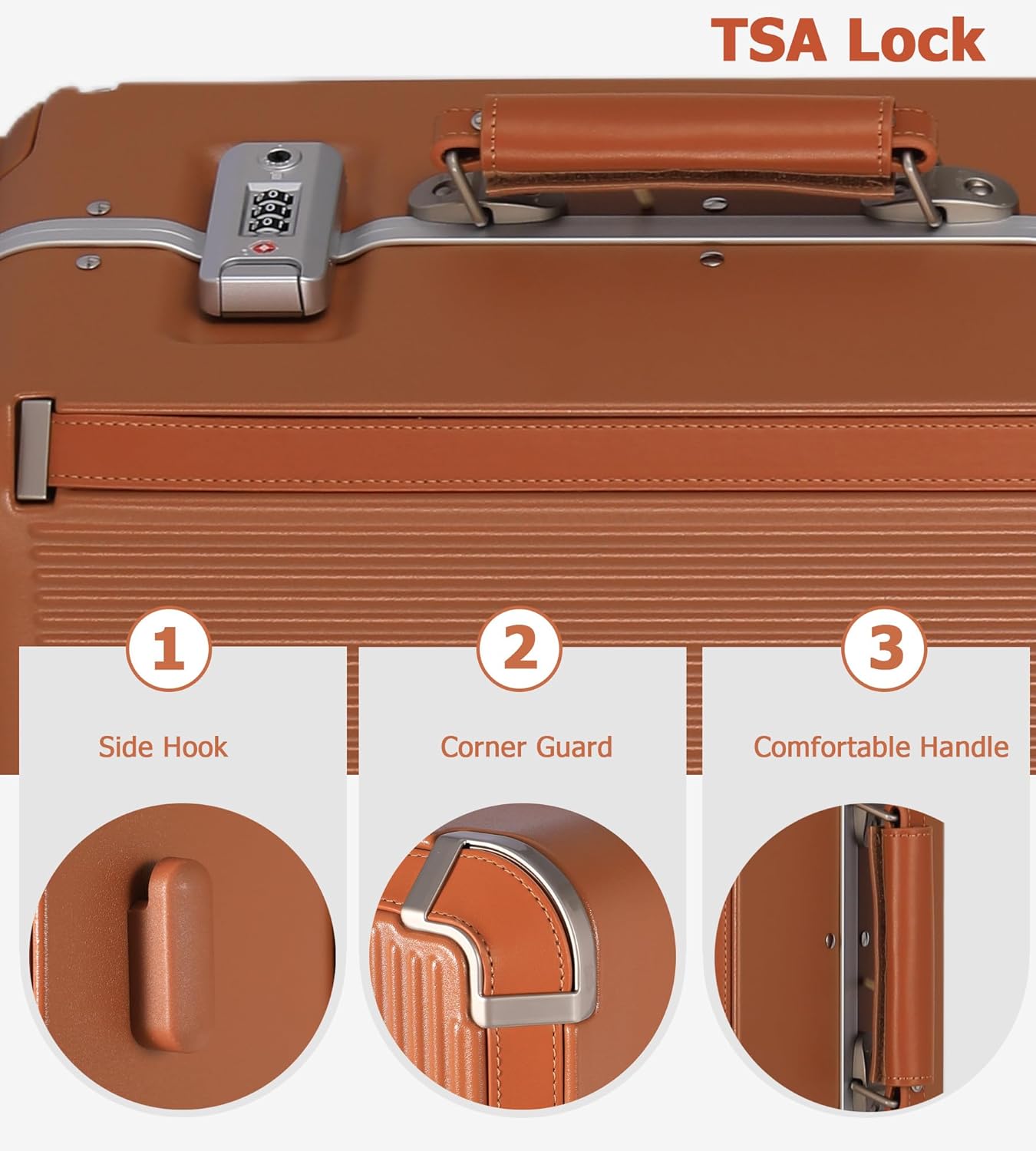 feilario 20in Hardshell Carry-On Luggage, Aluminum Frame Zipperless Suitcase with Brake Wheels, TSA-Accepted Lock & Side Hooks (Brown (zipperless closure), 20in)