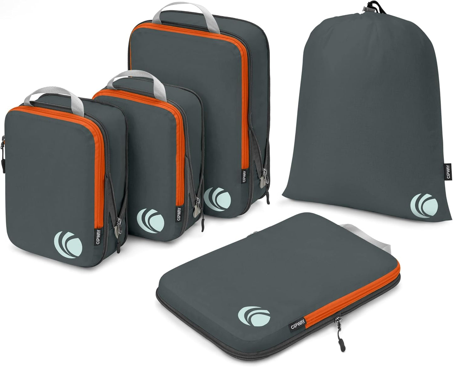 Cipway - 5 Set Compression Packing Cubes for Travel, Ultralight Packing Organizers for Luggage Suitcase & Backpack (Grey), L