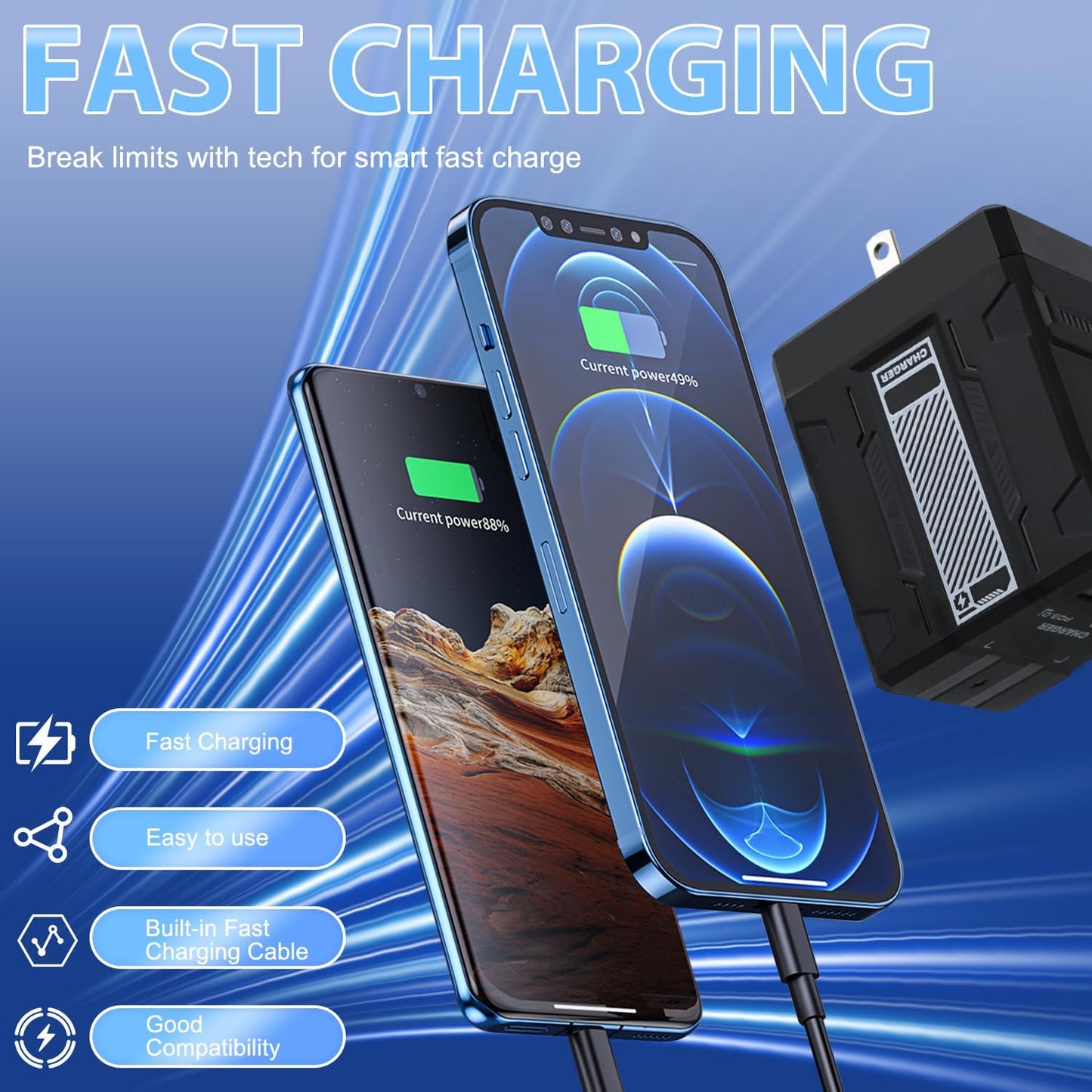 2 in 1 Compatible with 120w Fast Charger, 2025 New Retractable Wall Fast Charger Module, Portablecharger with All in 1 Foldable Plug,for Phone, Tablet, Laptops(Orange)