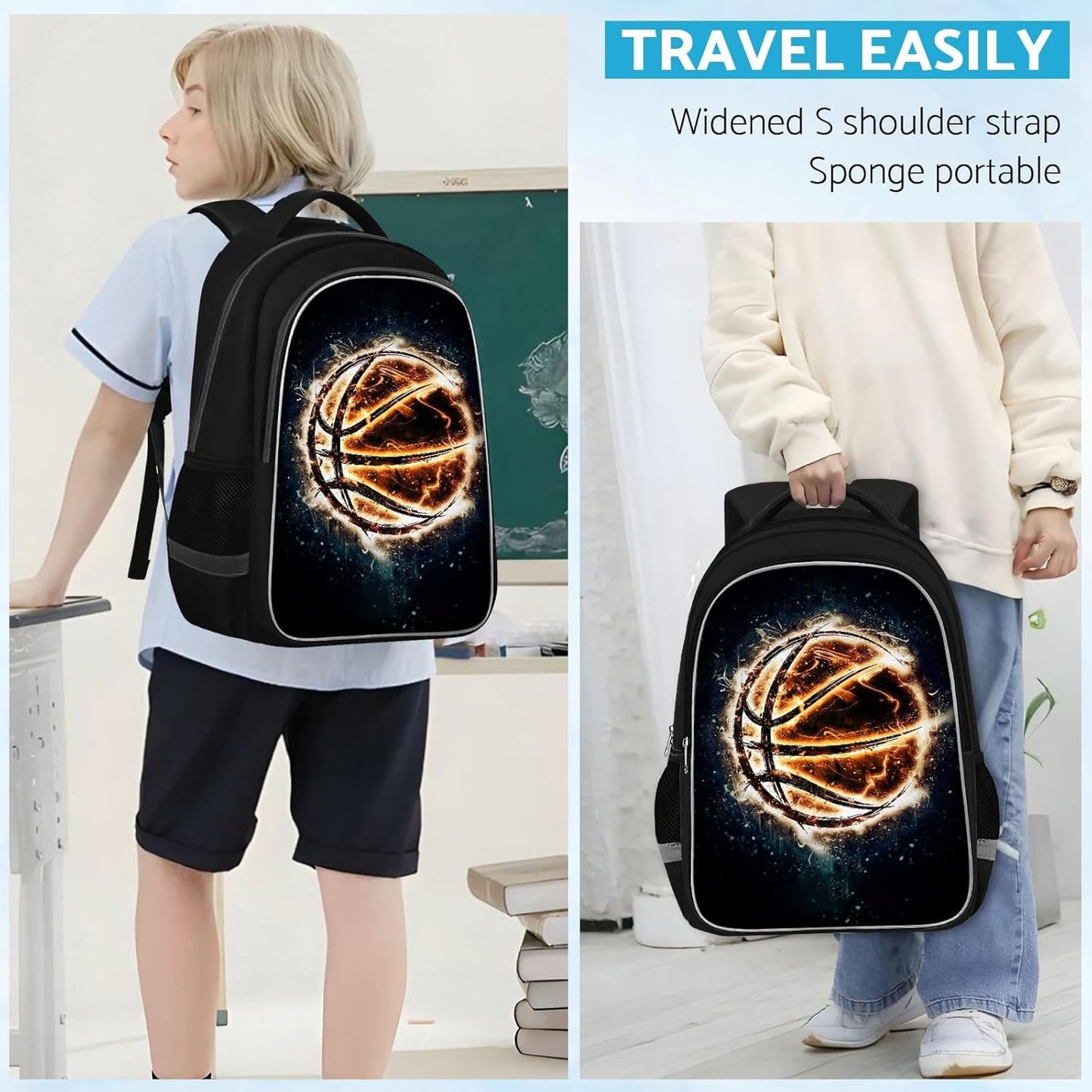 School Backpack for Boys - Basketball Boys Backpack for Kids Children Teens Elementary Middle School - Students Bag for Ages 6-18,17″Bookbag Multifunctional Large Capacity