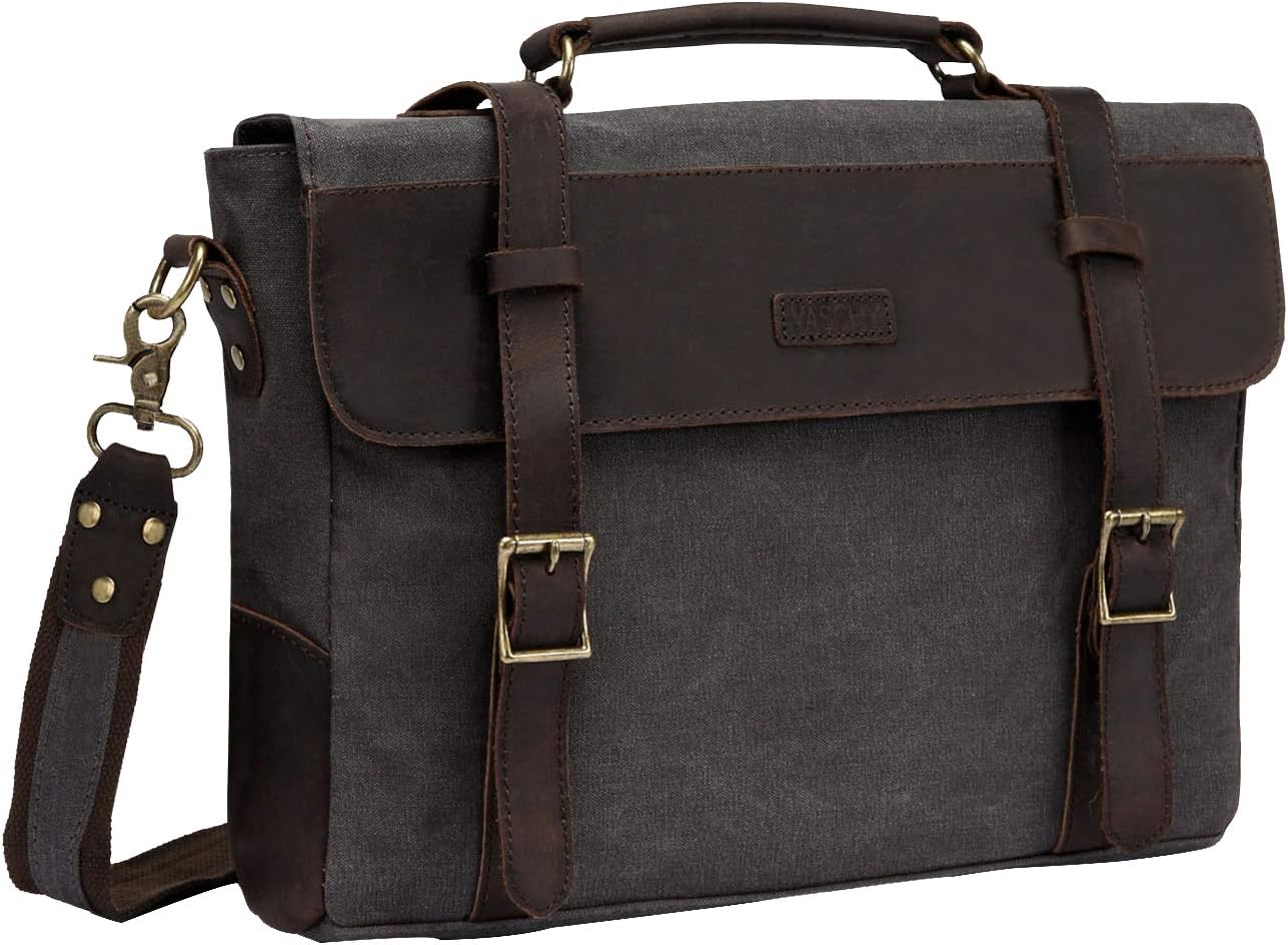 Messenger Bag for Men,Vintage Canvas Leather Canvas Laptop Satchel Shoulder Bag Business Briefcase