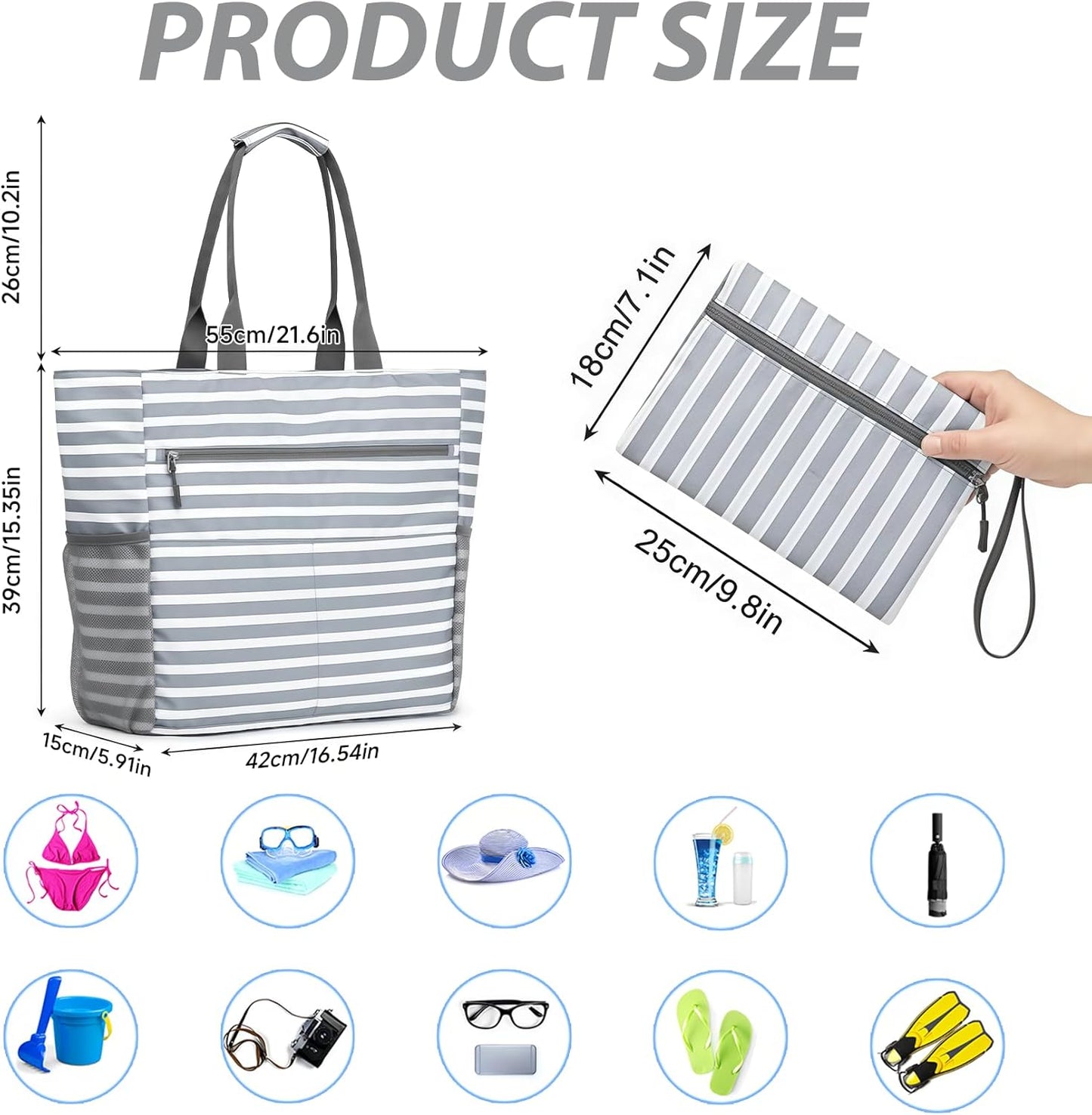 Waterproof Foldable Tote Bag for Travel – Large Carry-On with Zipper Pocket for Beach, Gym, Airplane & Weekend Trips
