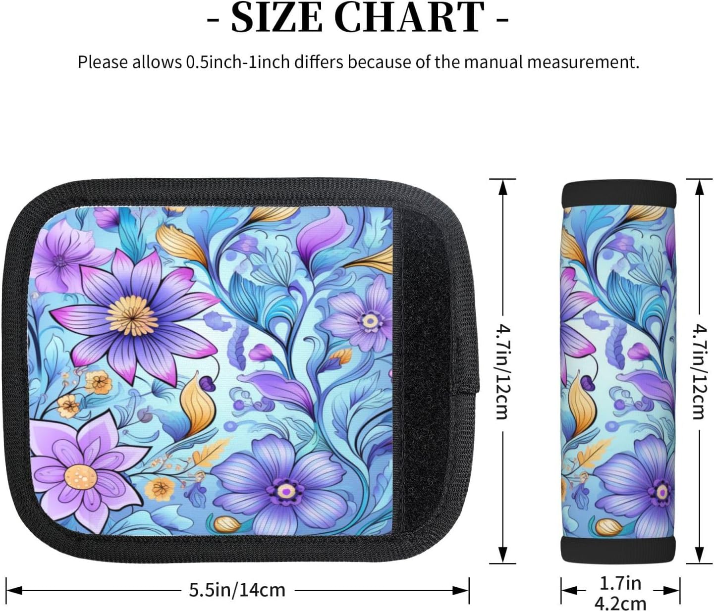 Luggage Handle Wraps Purple Floral Pattern Luggage Identifiers Soft Neoprene Luggage Handle Wraps For Suitcase Trolley Handle Grip Cover 2 Pack Luggage Tags