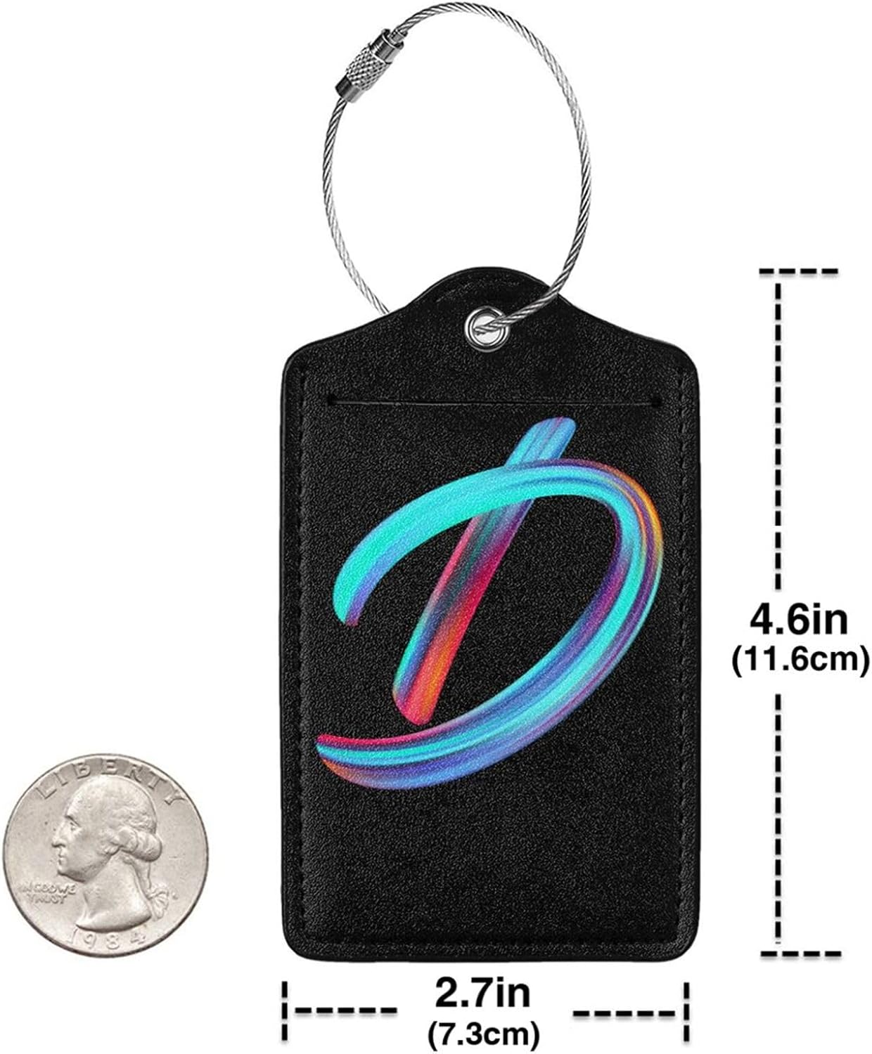 2 Pack Initial Luggage Tags for Suitcase, Colorful Letter Design Cruise Name Bag Tags, Novelty Baggage Identifiers with Full Privacy Cover, Leather ID Label for Women Men Kids Travel, Rainbow Letter D