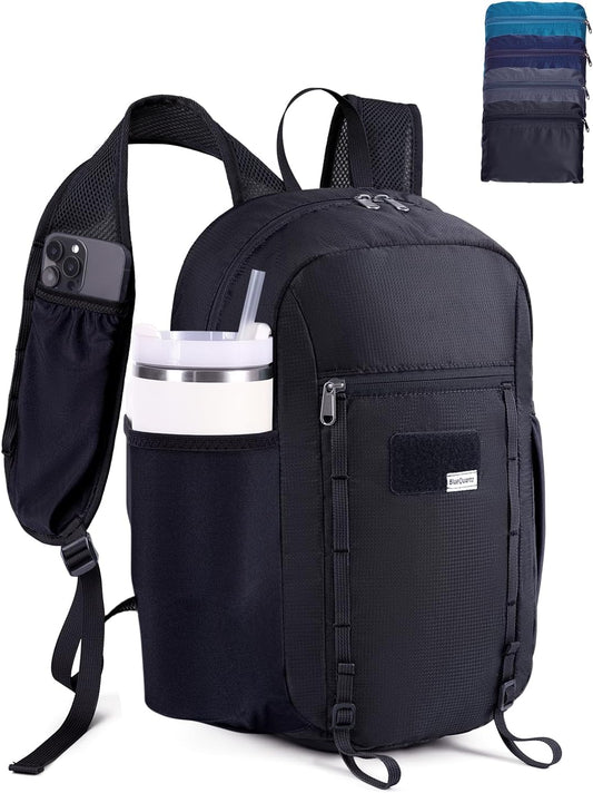 Blue Quartz 15L Small Hiking Backpack with Chest Pockets for Phone, Ultralight Hiking Daypack with Sternum Straps, Lightweight Foldable Packable Back Pack for Women Men(patent pending)