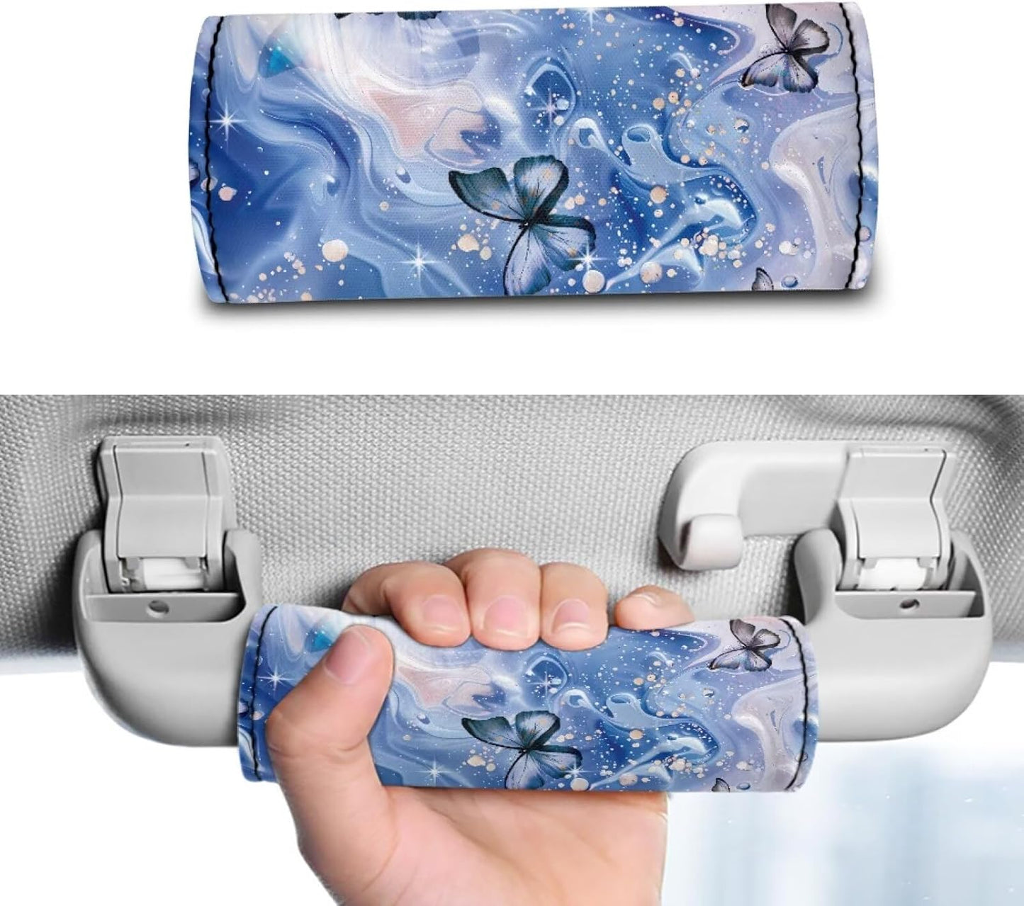 Butterfly Luggage Handle Wraps for Suitcase Blue Marble Soft Trolley Case Grip Cover Door Handle Cover Set for Girls