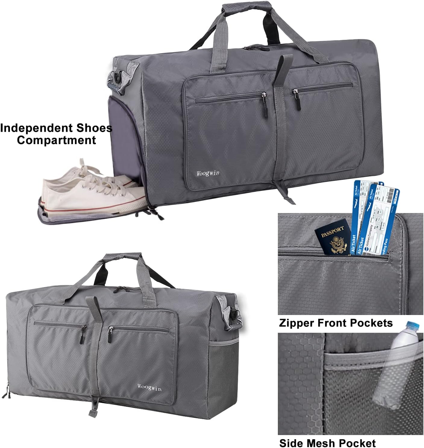 Woogwin Travel Duffel Bag Large Foldable Waterproof Overnight Bag for Beach Swim Bags Pool Sports