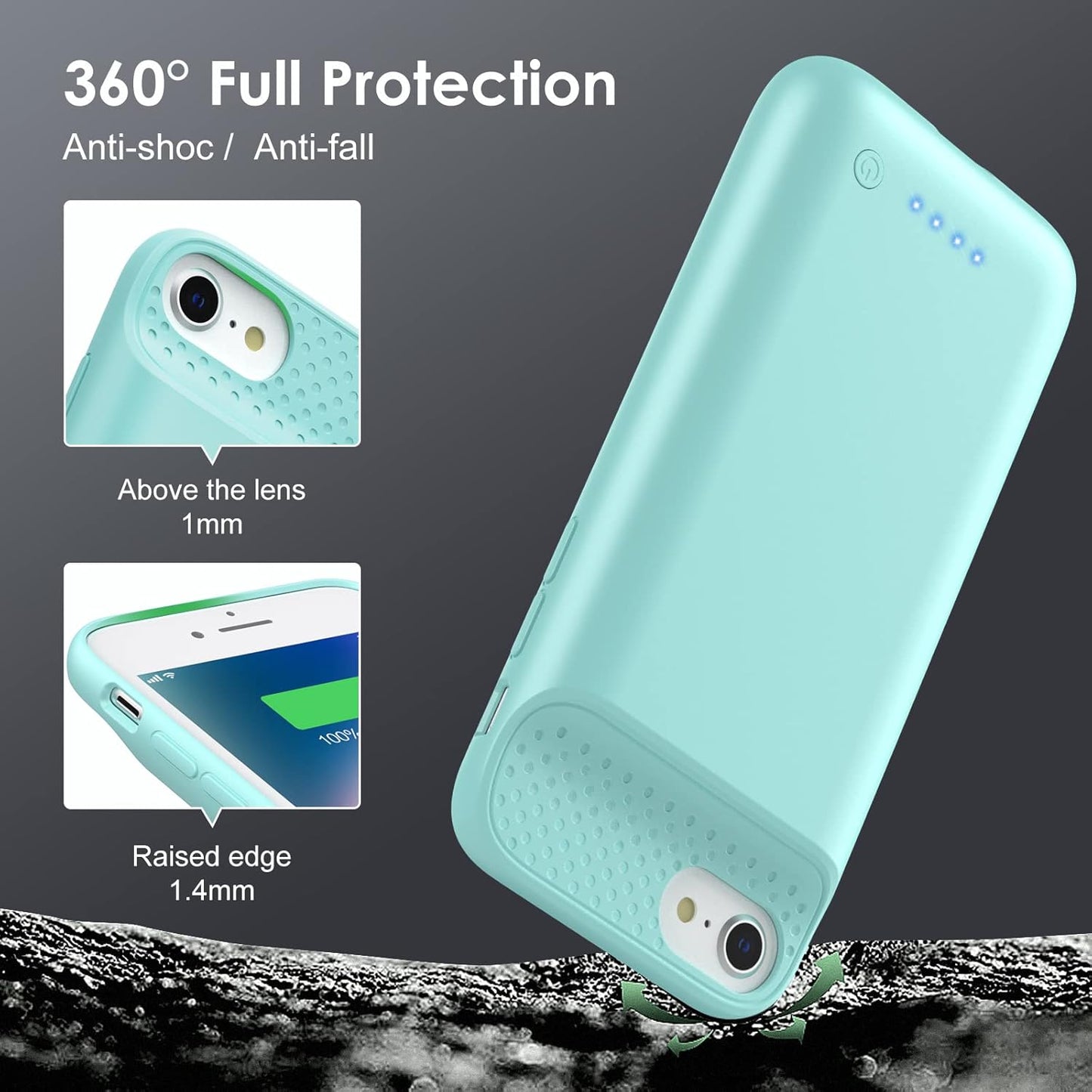 Battery Case for iPhone 6/6s/7/8/SE(2022/2020)(6.1 Inch), [2024 Upgraded] Ultra-Slim 7000mAh Portable Extended Charging Case Cover for iPhone 8, iPhone 7, iPhone 6/6s, iPhone SE Charger Case (Green)