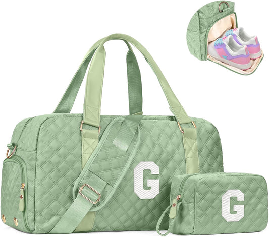 Monogram Duffle Bag Women Girls Gift: Initial Overnight bags, Dance Cheer bag Sports for Girl, Kid Gymnastics Bags, Birthday Gifts for Women Girls Kids Teens Mom Teacher