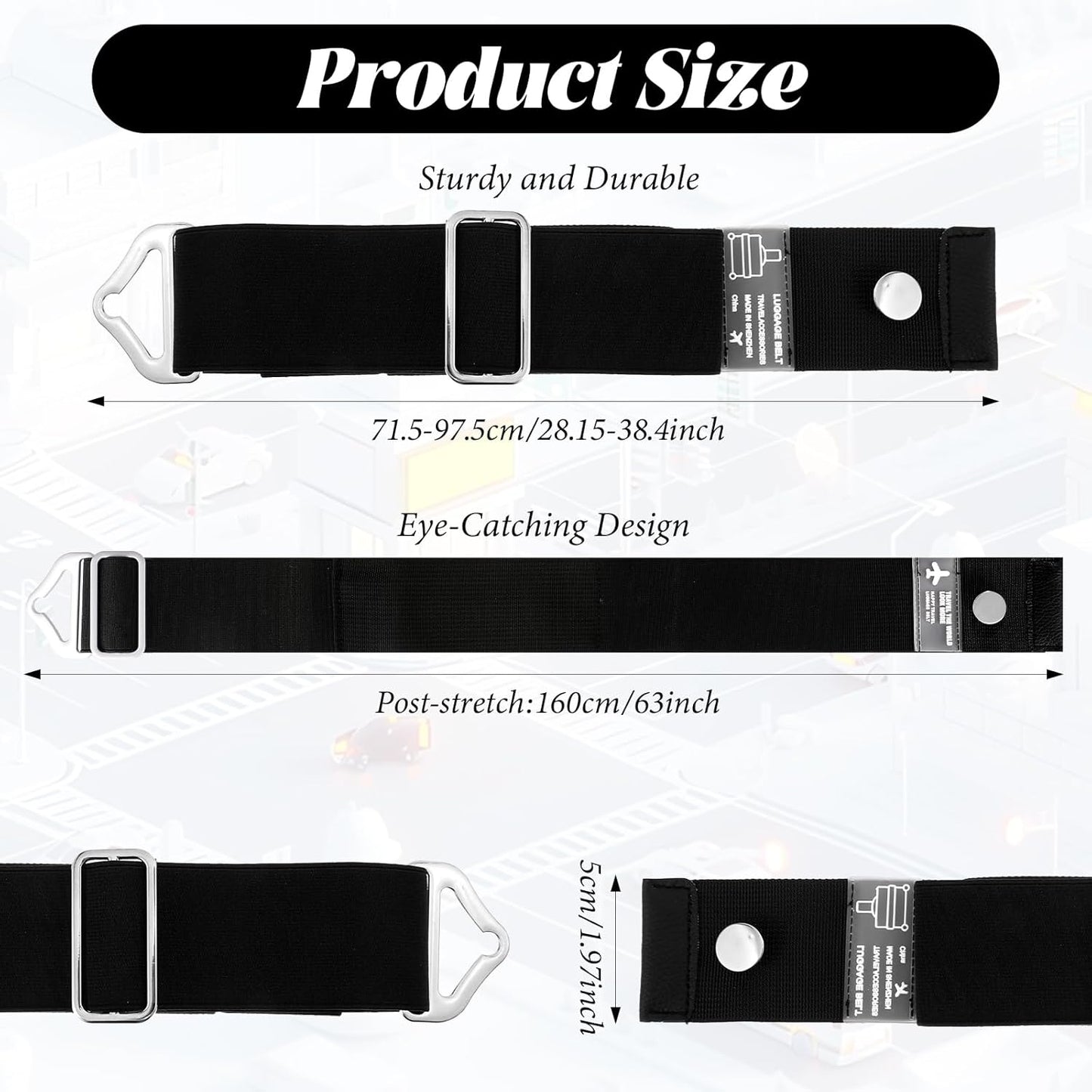 2-in-1 Luggage Straps for Suitcases for Add a Bag, Adjustable Travel Luggage Belt Strap with Alloy Buckle Elastic Belts for Carry On Bag