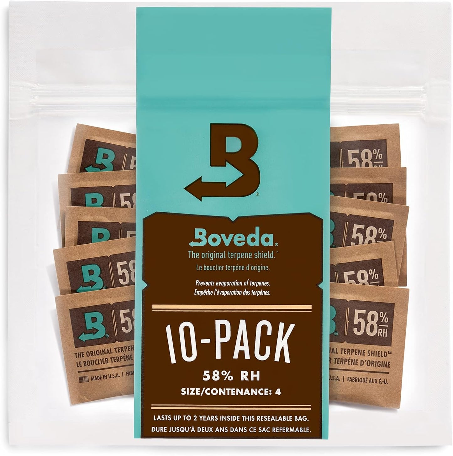 Boveda 58% Two-Way Humidity Control Packs For Storing ½ oz of Product – Size 4 – 10 Pack – Moisture Absorbers for Small Storage Containers – Humidifier Packs – Hydration Packets in Resealable Bag